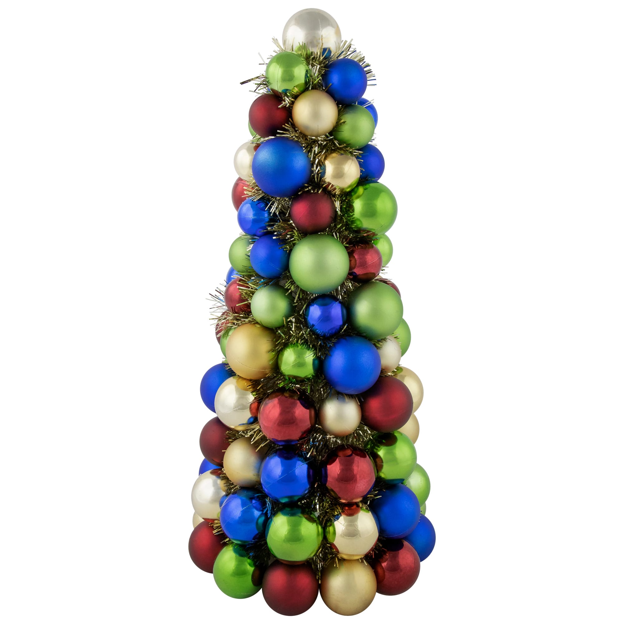 15.75" Shatterproof Multicolor Ball Christmas Tree with Tinsel
