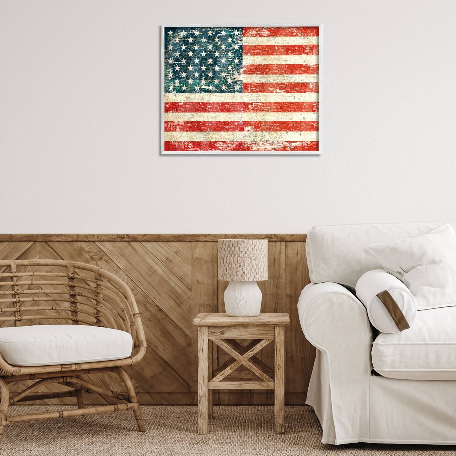 Stupell Industries Rustic American Flag Framed Giclee Art