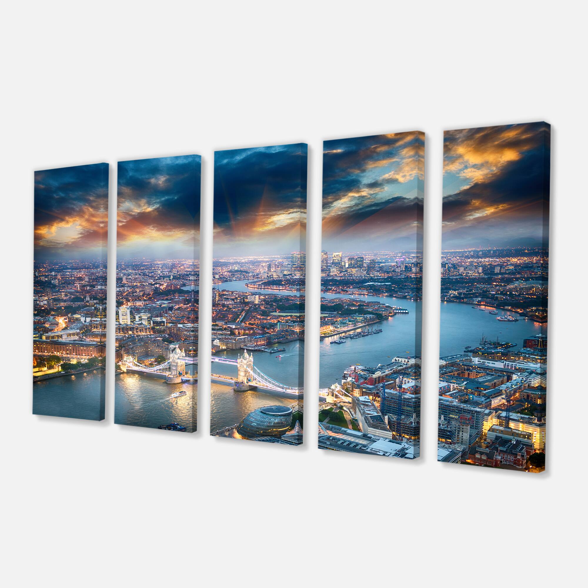 Designart - Aerial View of London at Dusk - Cityscape Photo Canvas Print
