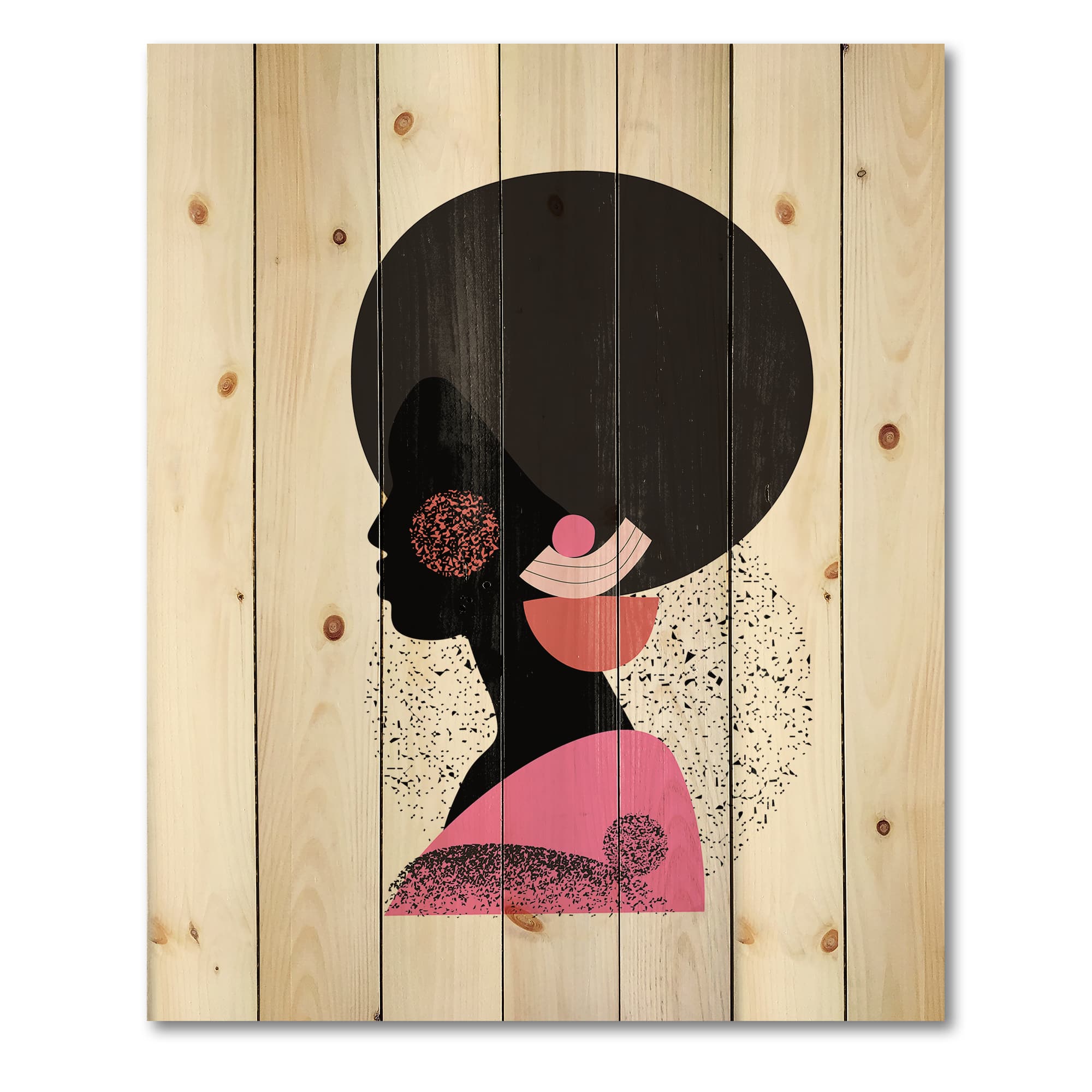 Designart - Ethnic Geometric Silhouette of Afro American I - Modern Print on Natural Pine Wood