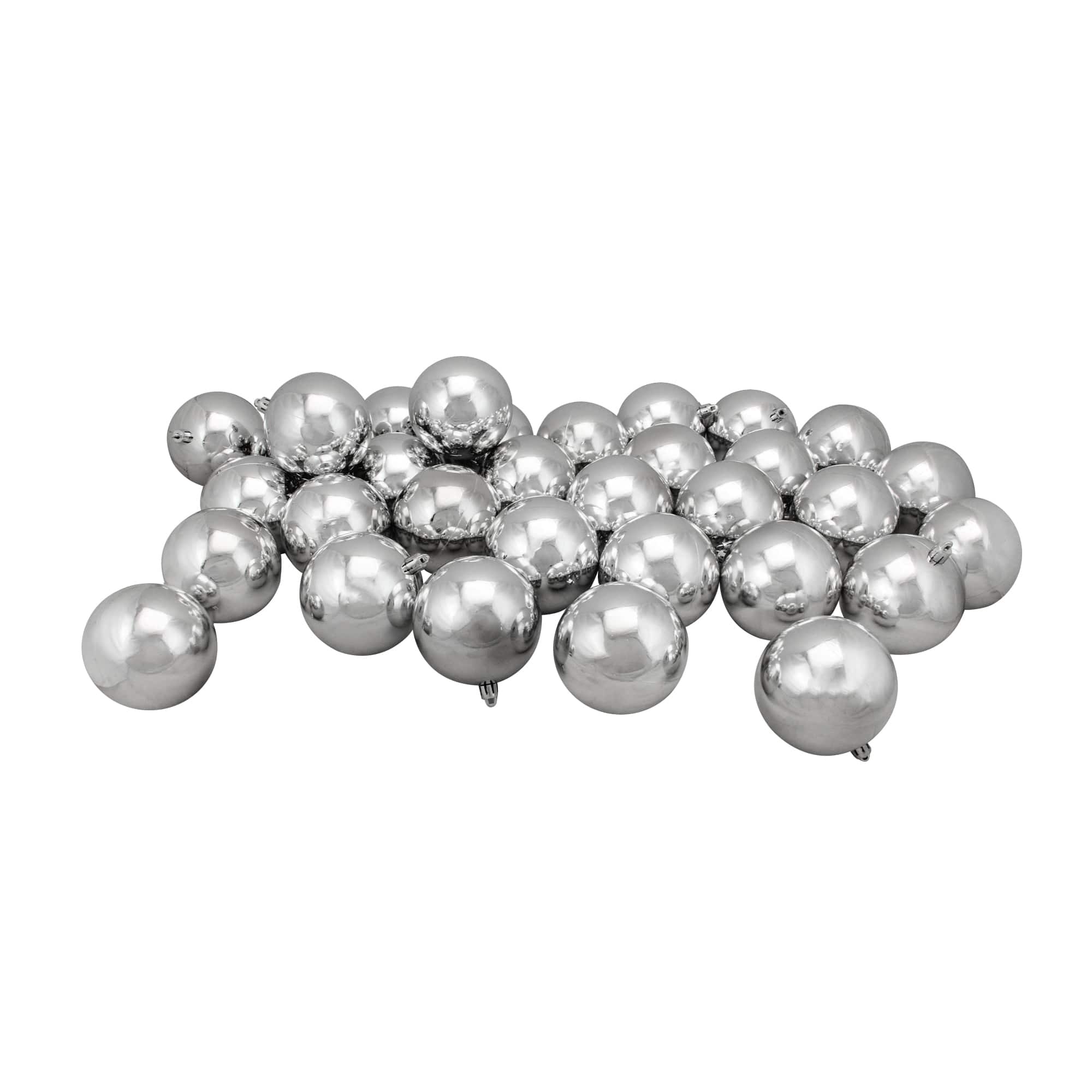 32ct. 3.25" Shiny Silver Shatterproof Plastic Ball Ornaments