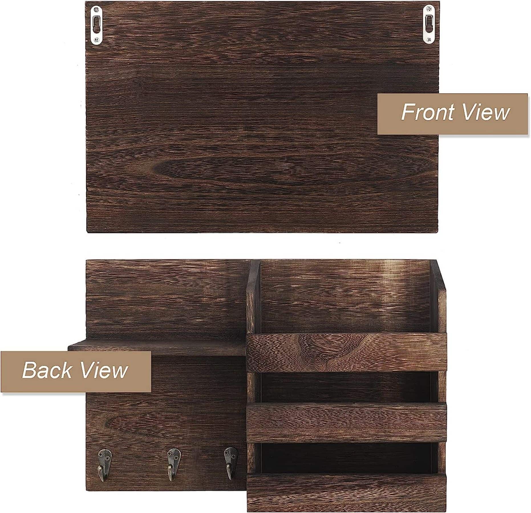 NEX&#x2122; Rustic Brown Vintage Wood Mail Shelf with 3 Key Hooks