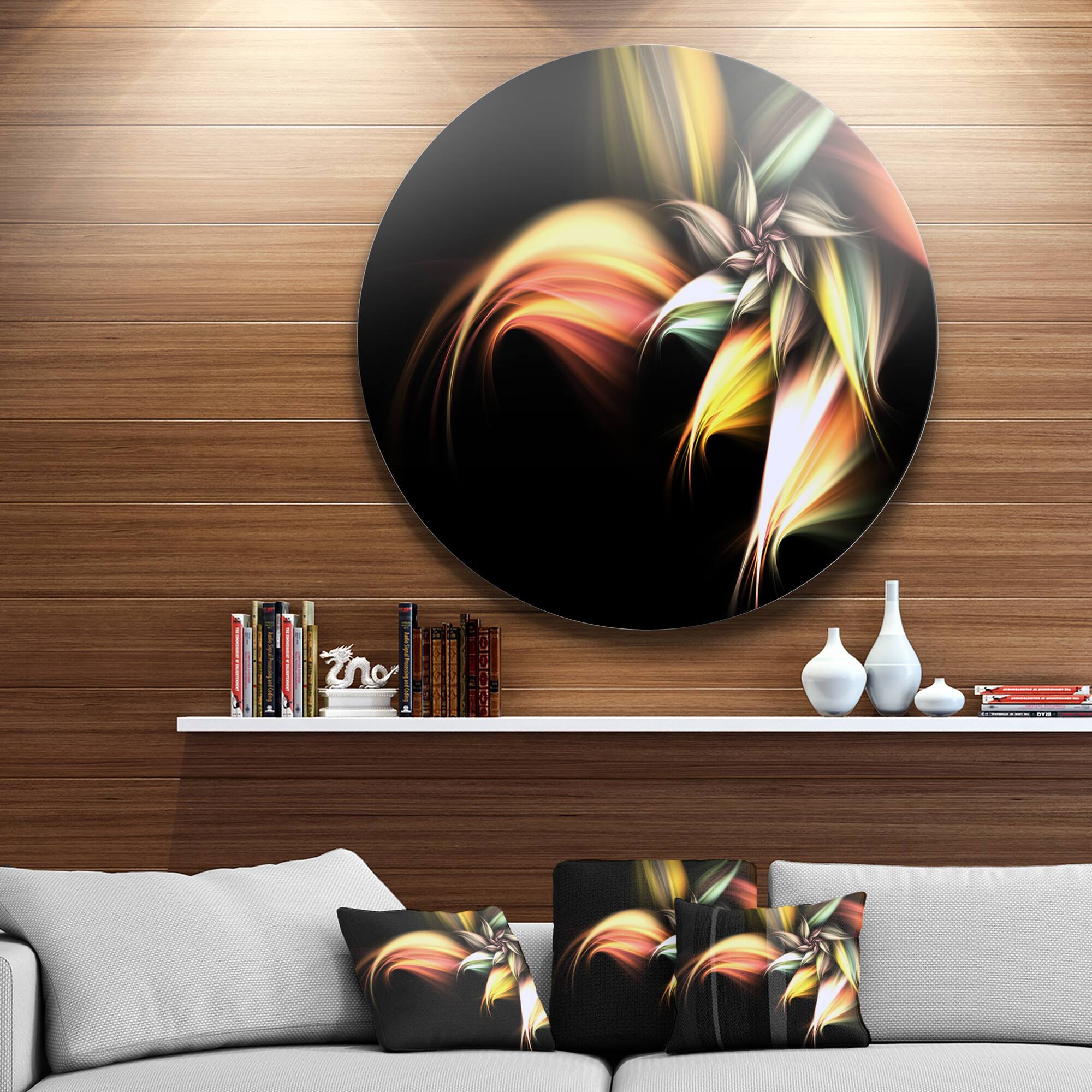 Designart - Light Orange Pink Glossy Flower' Large Floral Metal Circle Wall Art