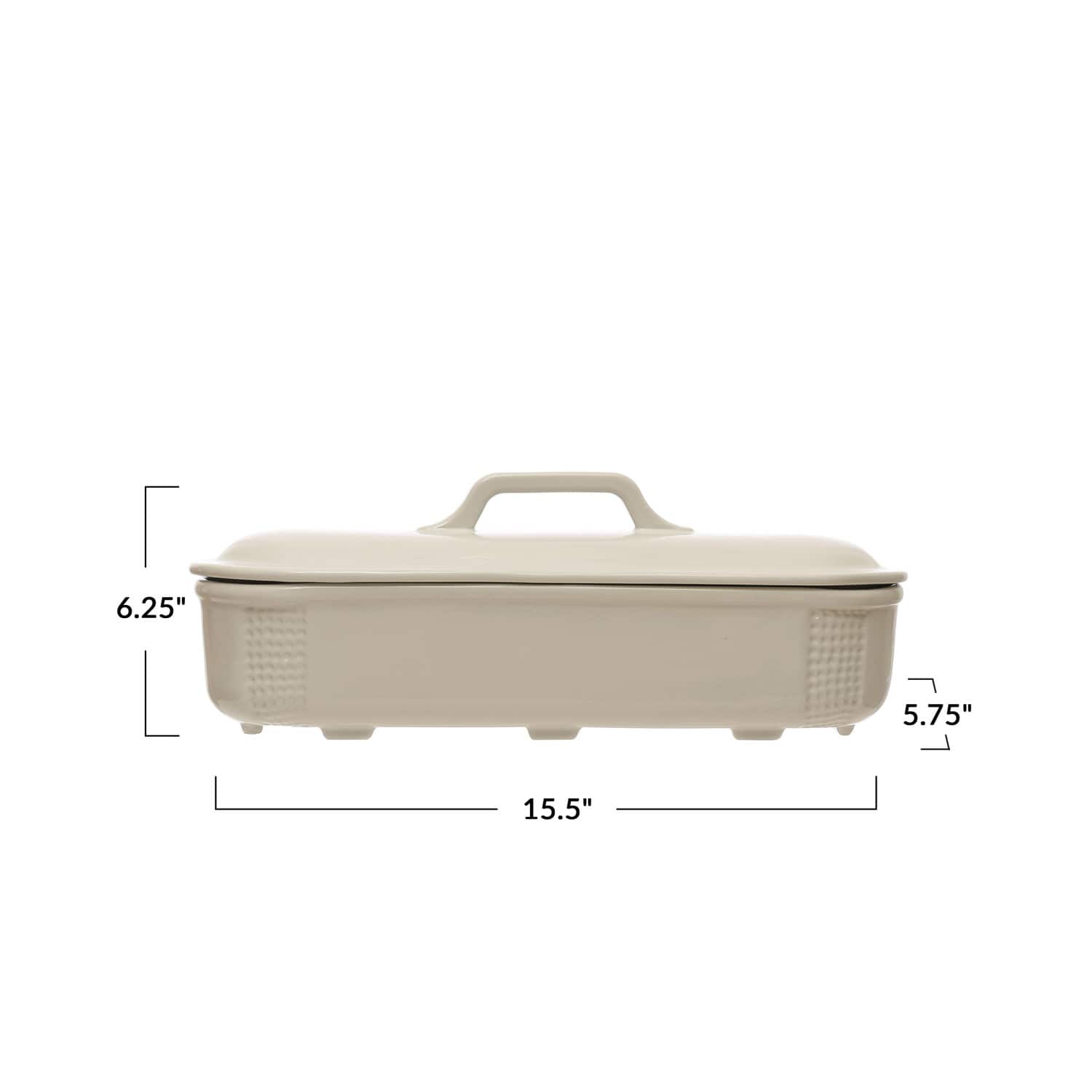 15.5&#x22; Matte White Oval 2qt. Debossed Stoneware Baking Dish with Lid