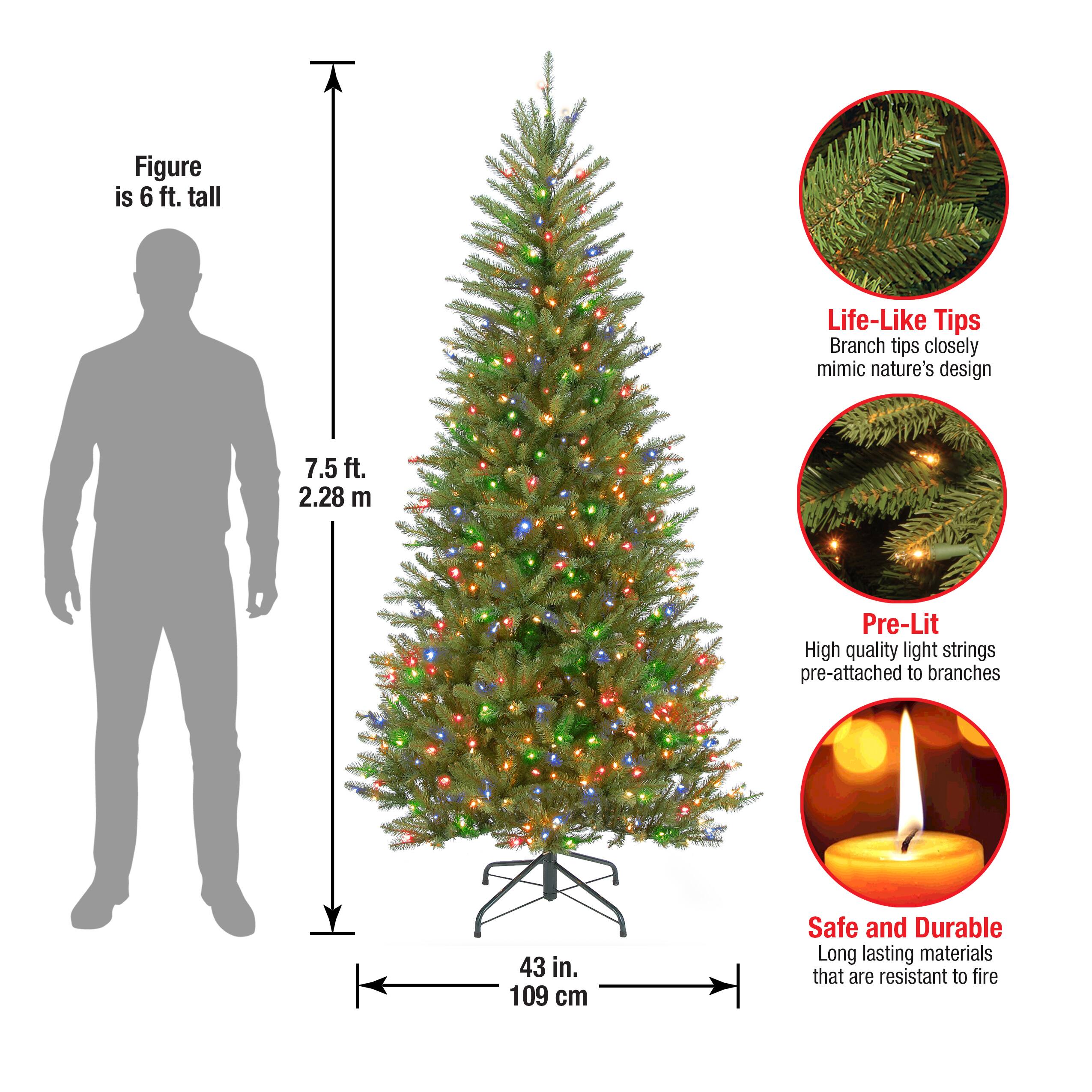 7.5 ft. Pre-Lit Dunhill® Fir Slim Artificial Christmas Tree, Multicolor Lights