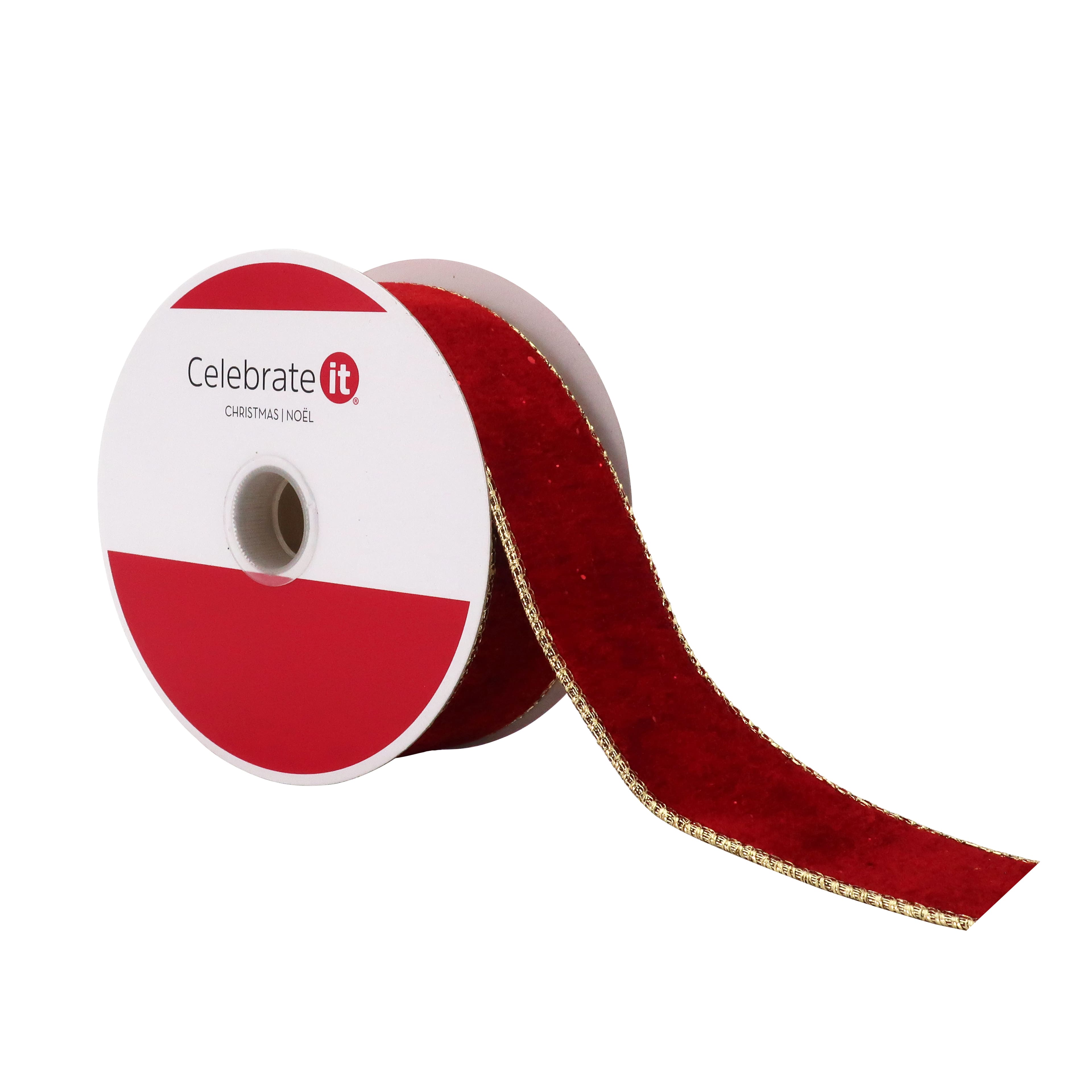 1.5&#x22; x 15ft. Red &#x26; Gold Velvet Wired Ribbon by Celebrate It&#xAE;