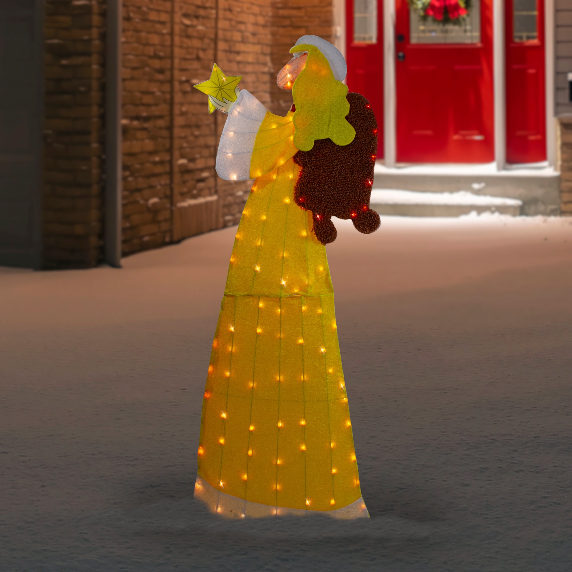 6ft. Lighted 2D Yellow Chenille Angel Outdoor Christmas Decoration