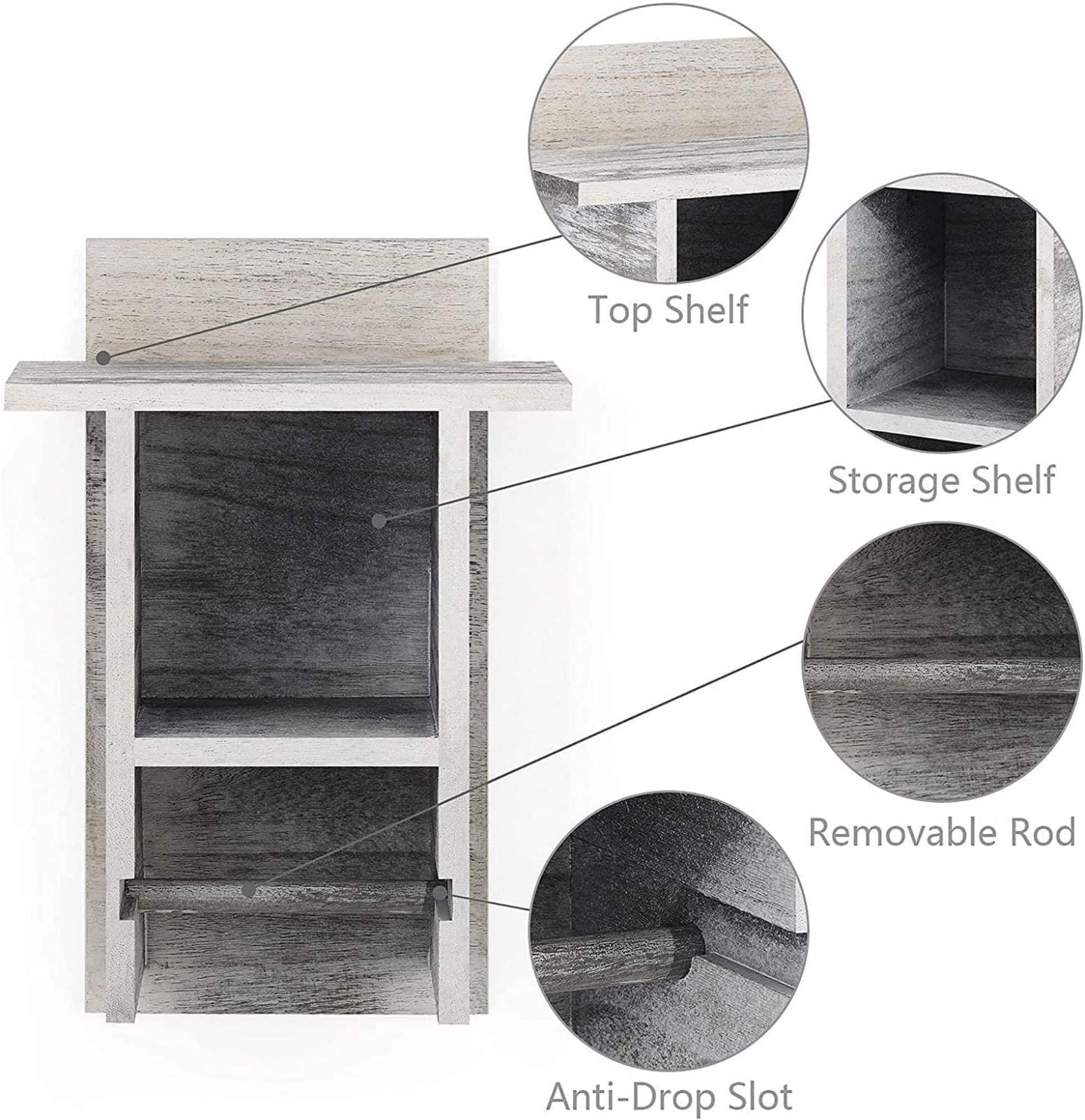 NEX™ 14" Rustic White Wall Mounted Toilet Paper Holder with Shelf