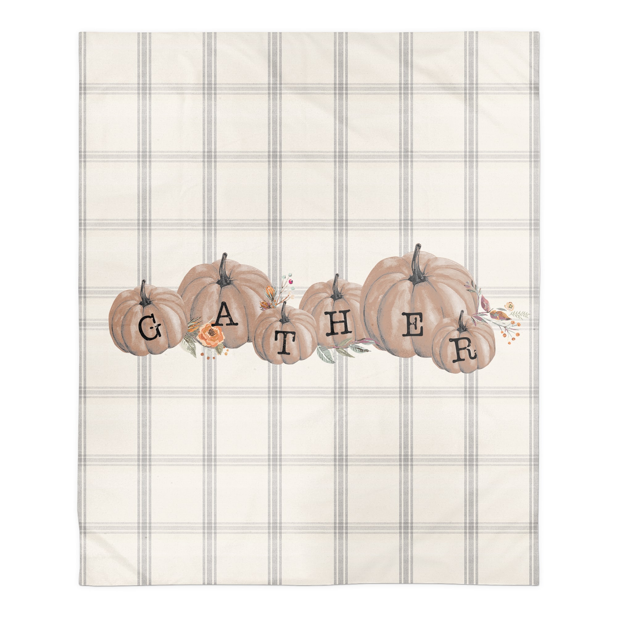 Gray Plaid Pumpkins Sherpa Fleece Blanket