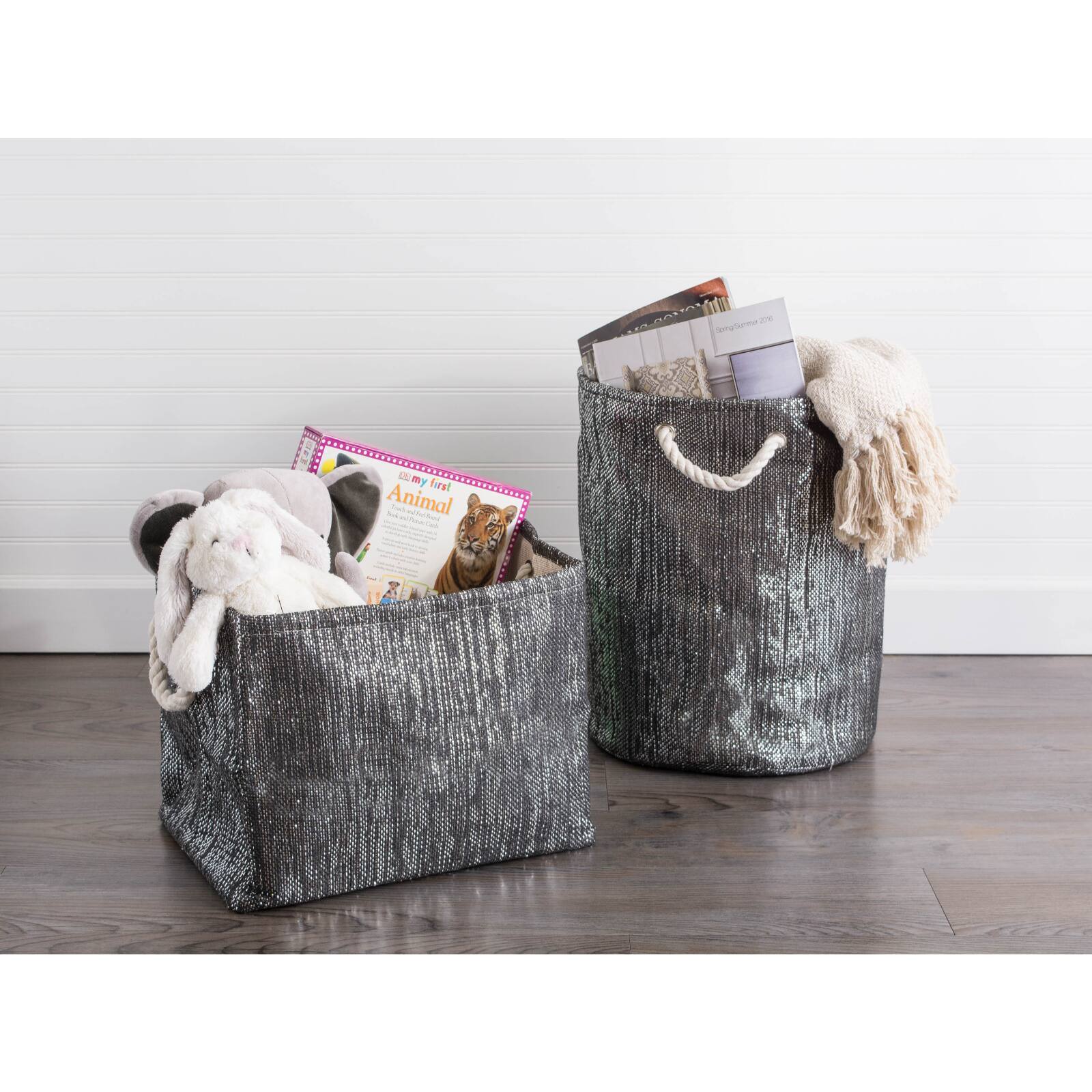 DII® 17" Woven Paper Lurex Storage Bin