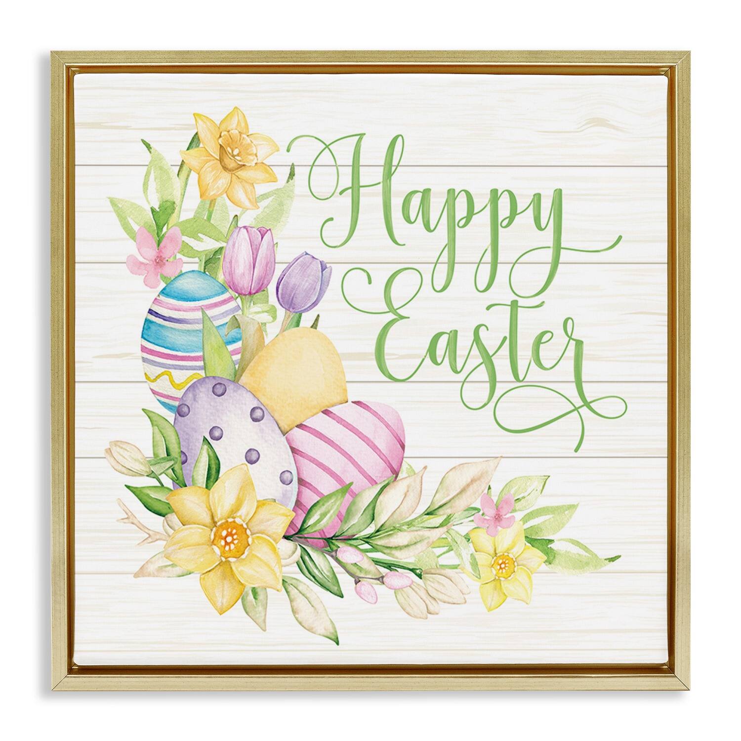 Stupell Industries Happy Easter Daffodils Floater Framed Art