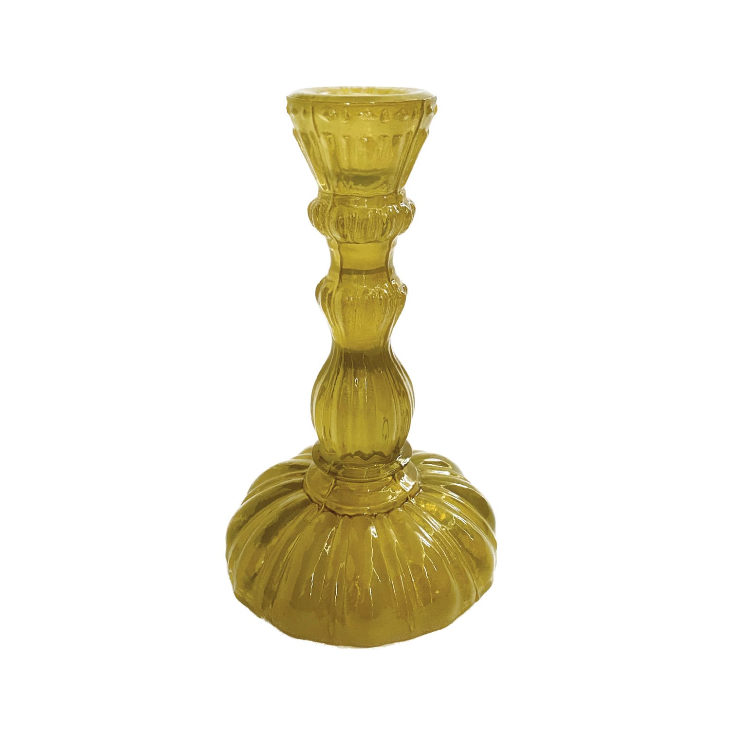 Hello Honey® 6" Tall Embossed Chartreuse Reclaimed Glass Taper Holder