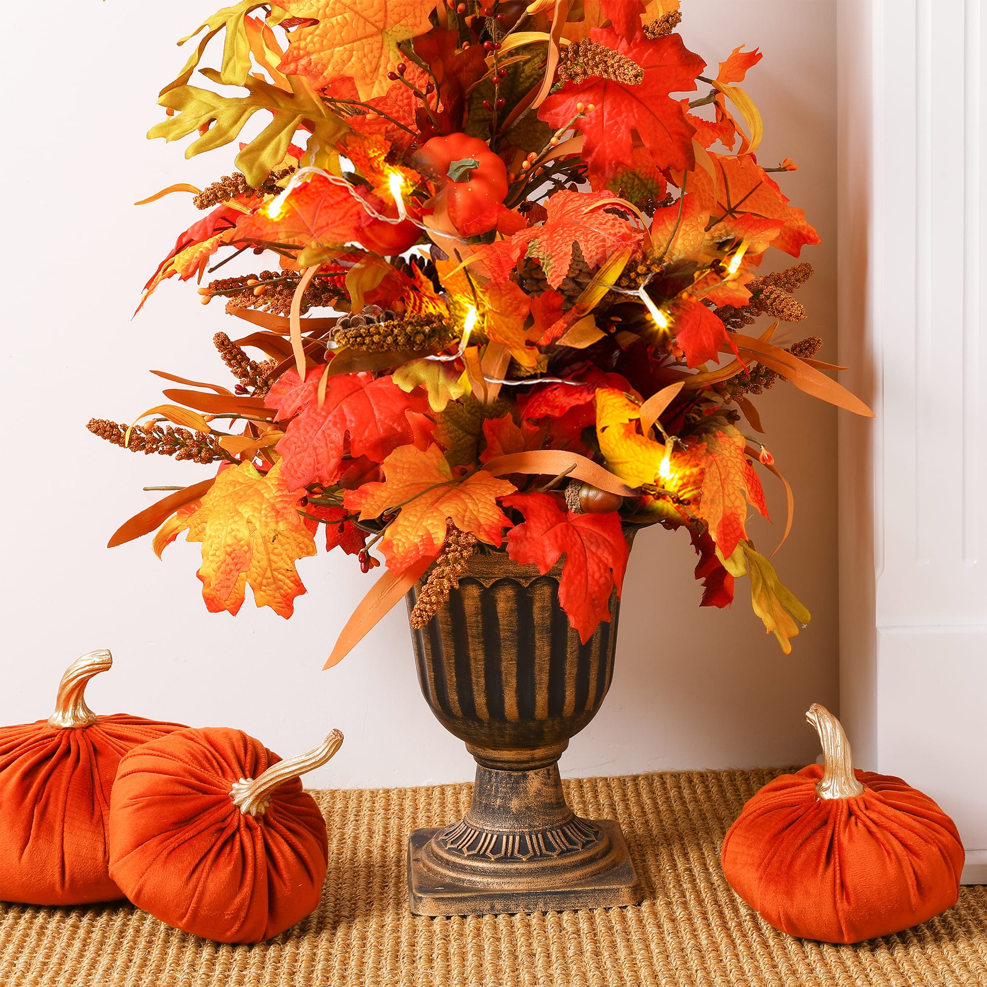 Glitzhome® 3ft. Fall Lighted Maple Leaves Tree in Urn with Timer