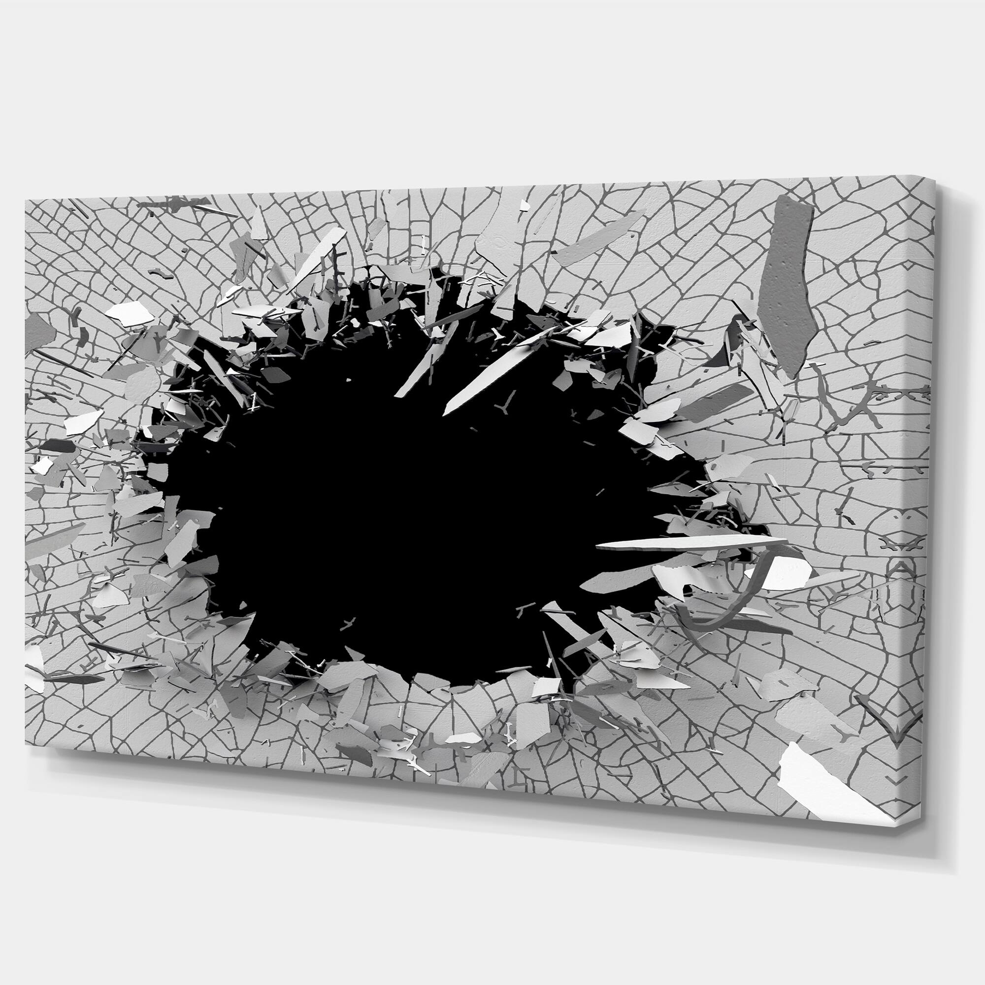 Designart - Abstract Broken Wall 3D Design - Oversized Abstract Canvas Wall Art