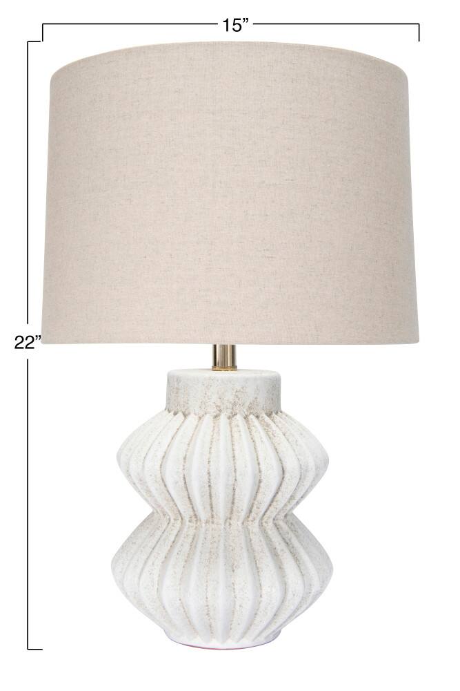 Hello Honey&#xAE; 22&#x22; Distressed White Finish Fluted Terracotta Table Lamp with Linen Shade