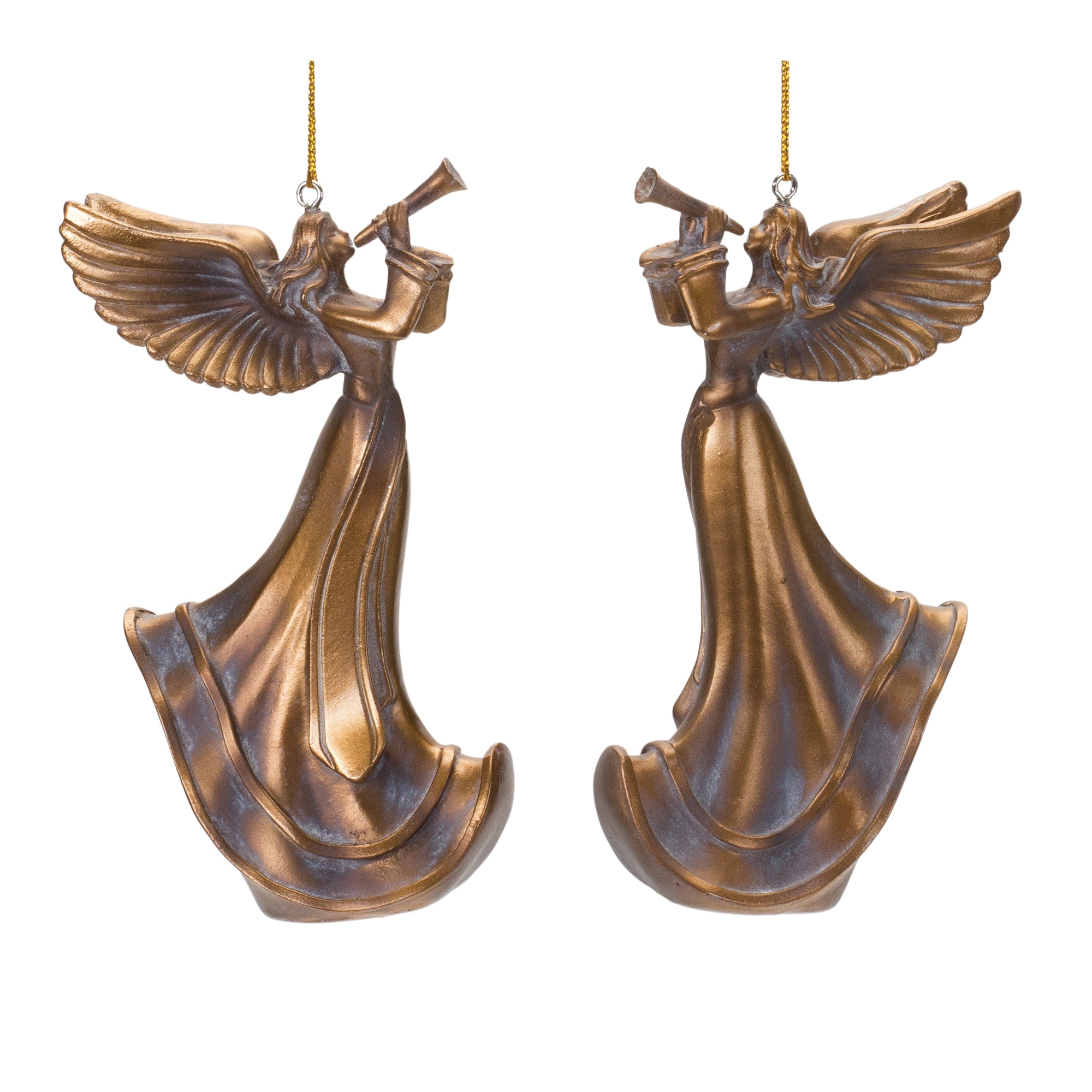 6ct. 5&#x22; Bronze Trumpet Angel Ornament Set