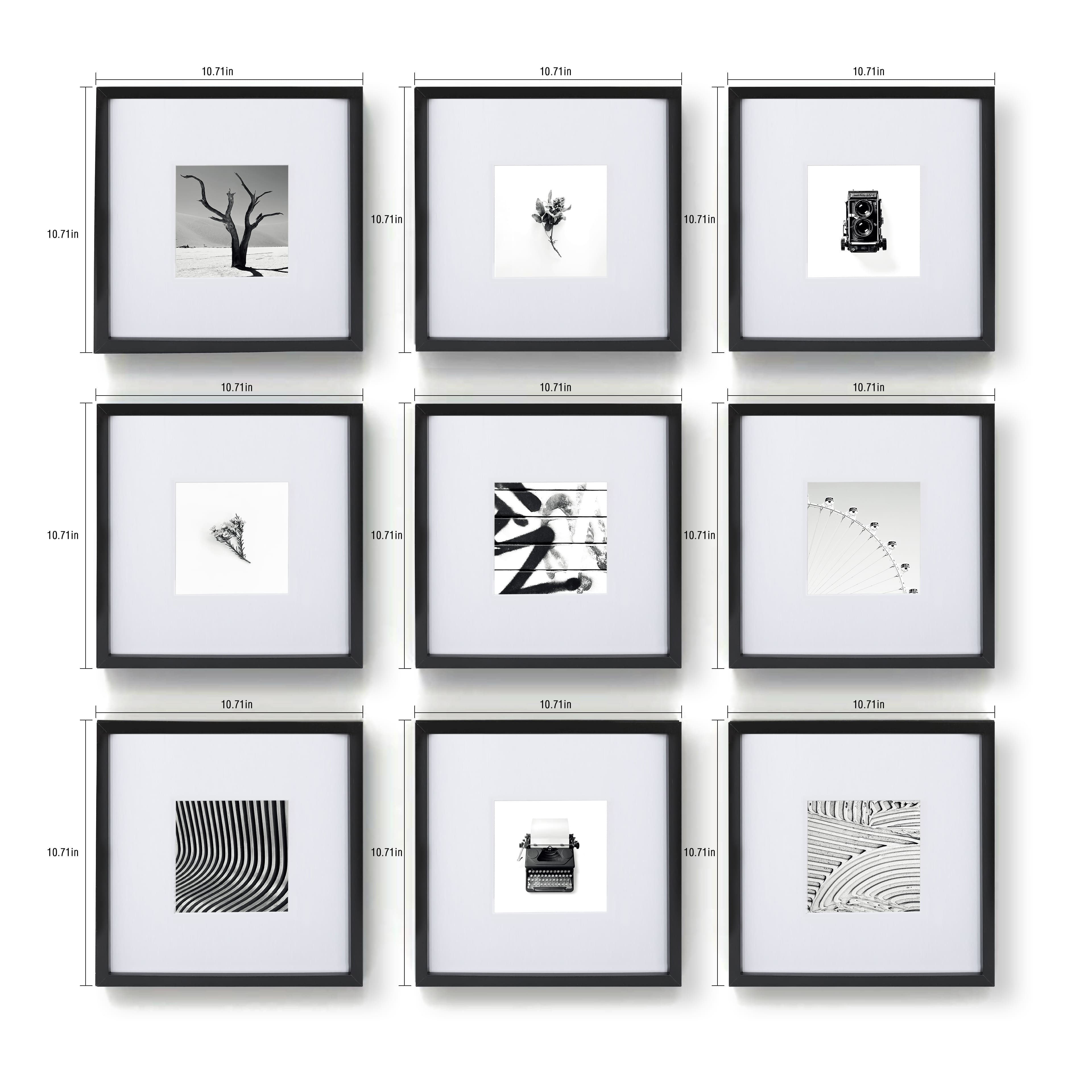 10&#x22; x 10&#x22; Black 9 Piece 123 Gallery Matted Frame Set by Studio D&#xE9;cor&#xAE;
