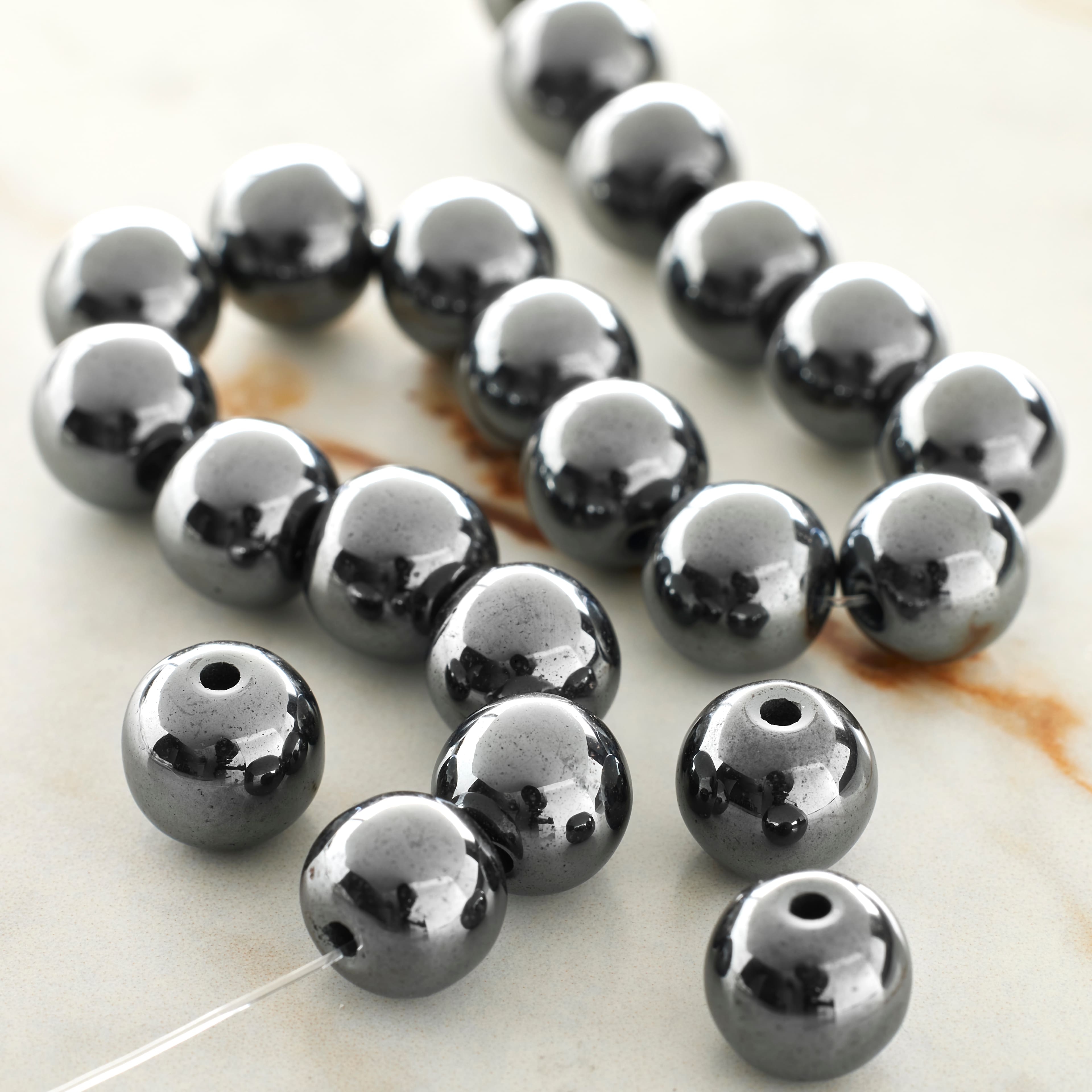 12 Pack: Gray Hematite Stone Round Beads, 10mm by Bead Landing&#x2122;