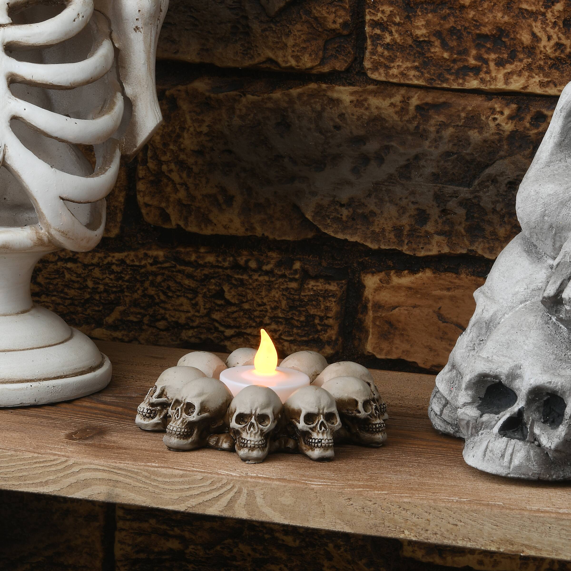 4&#x22; Cream Skull Candleholder, 2ct.