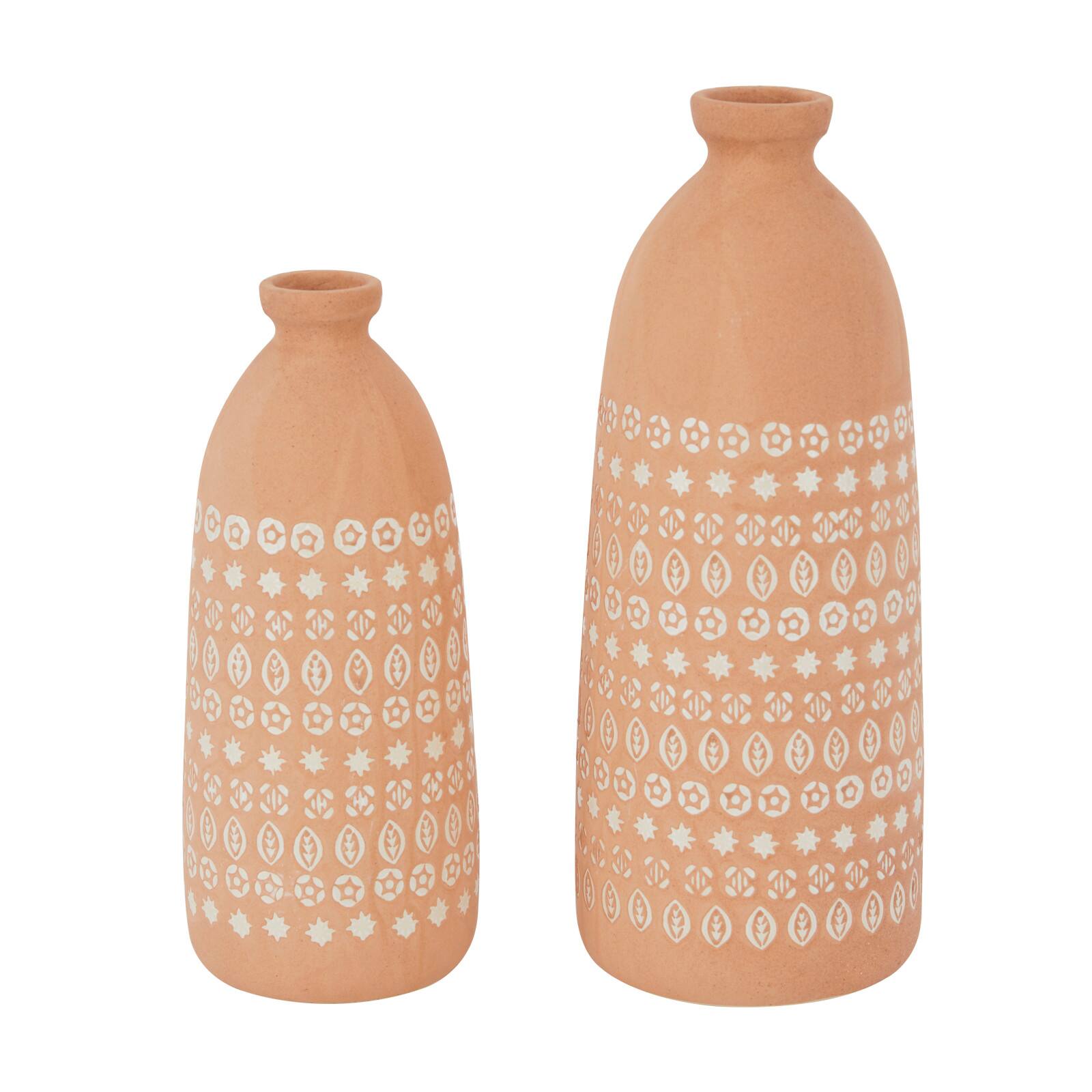 Set of 2 Pink Stoneware Rustic Vases, 15" x 5" x 5"
