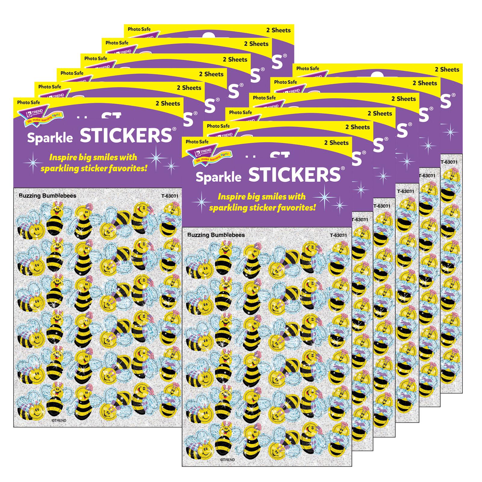 Trend Enterprises&#xAE; Sparkle Stickers&#xAE; Buzzing Bumblebees, 12 Packs of 72