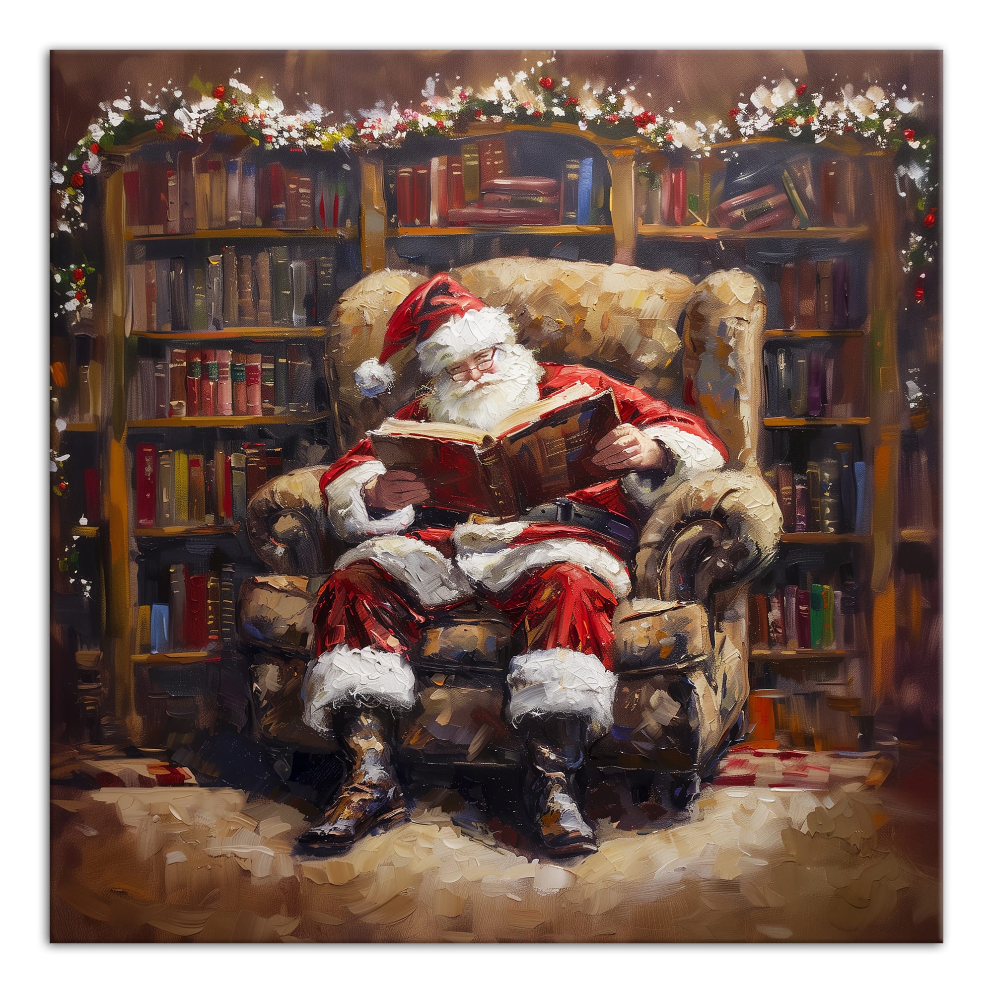 Santa Cozy Library 20" x 20" Canvas Wall Art
