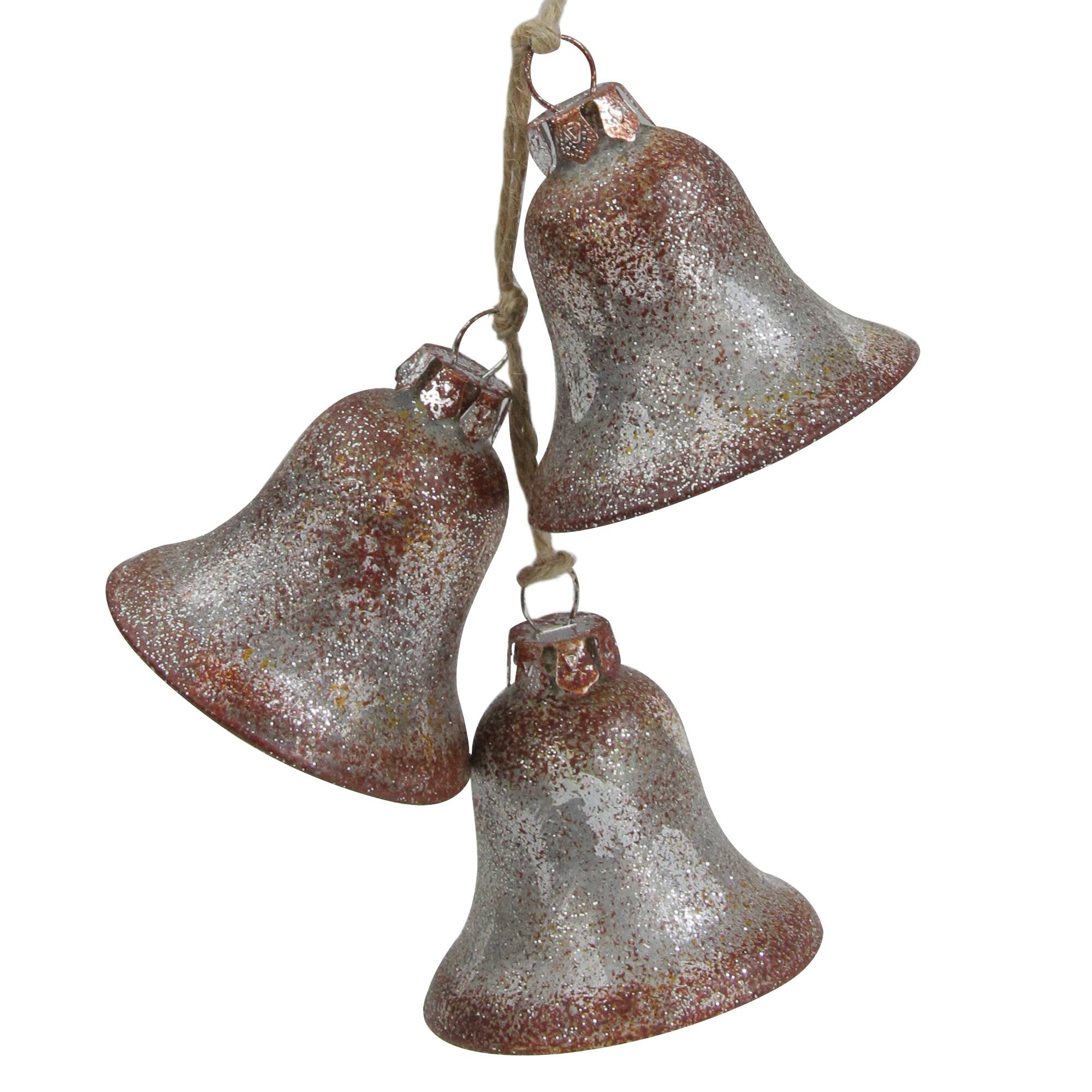 5" Silver & Brown Rustic String of Bells Glass Ornament