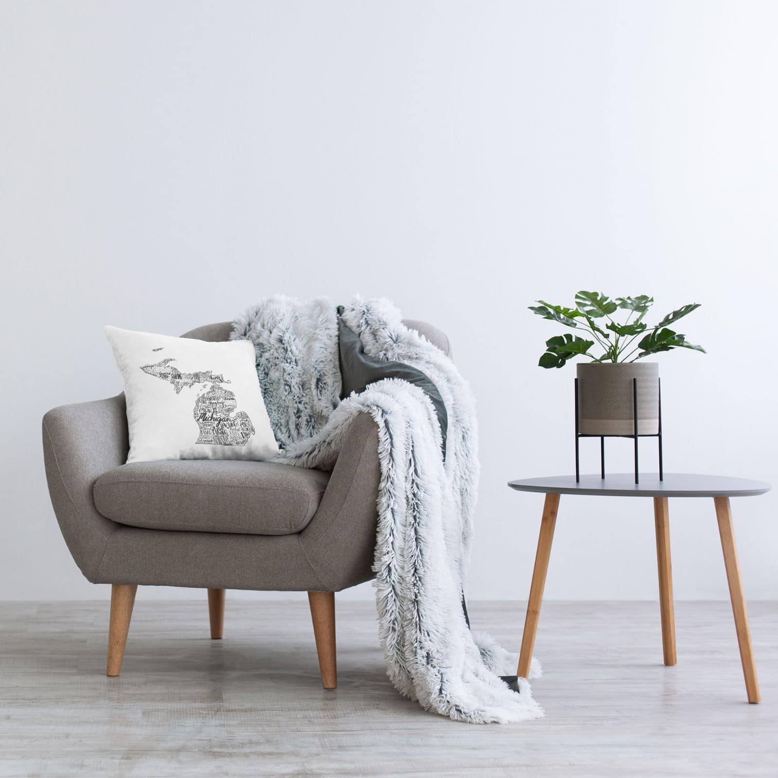 Stupell Industries Michigan State Typography Cities Map Shape Throw Pillow, 18" x 18"