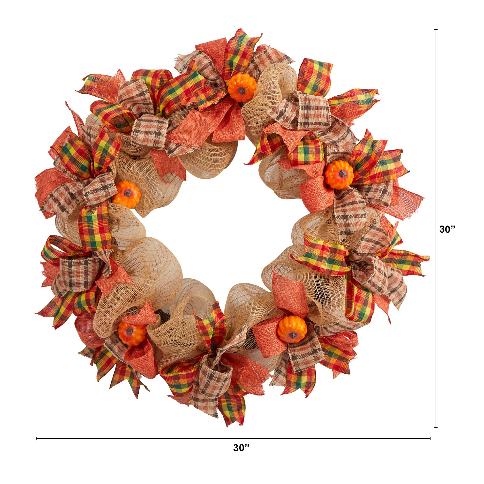 30" Pumpkin & Decorative Bows Fall Wreath