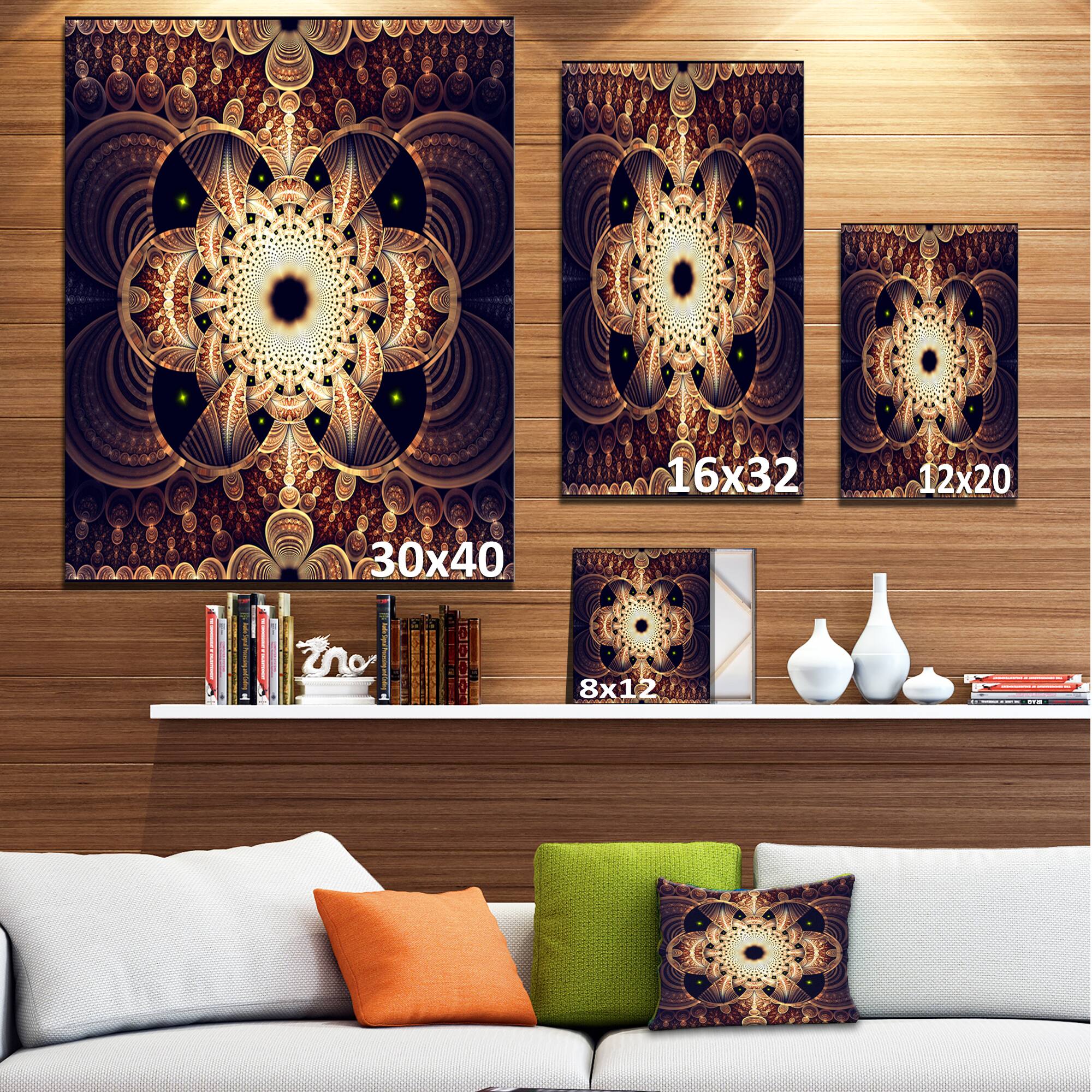 Designart - Brown Red Fractal Flower Pattern Digital - Floral Canvas Art Print