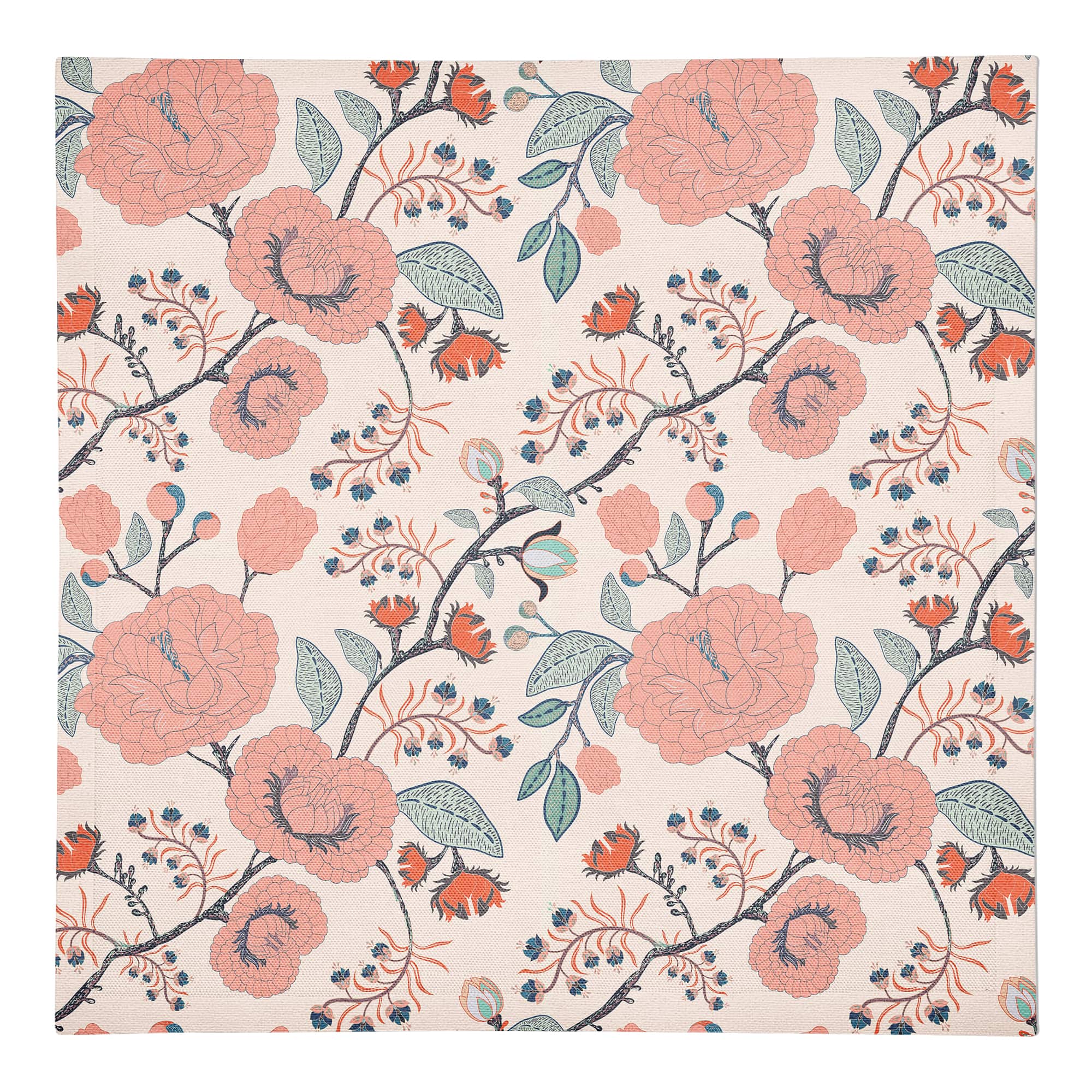 Pink Navy Floral 10&#x22; x 10&#x22; Cotton Twill Napkin
