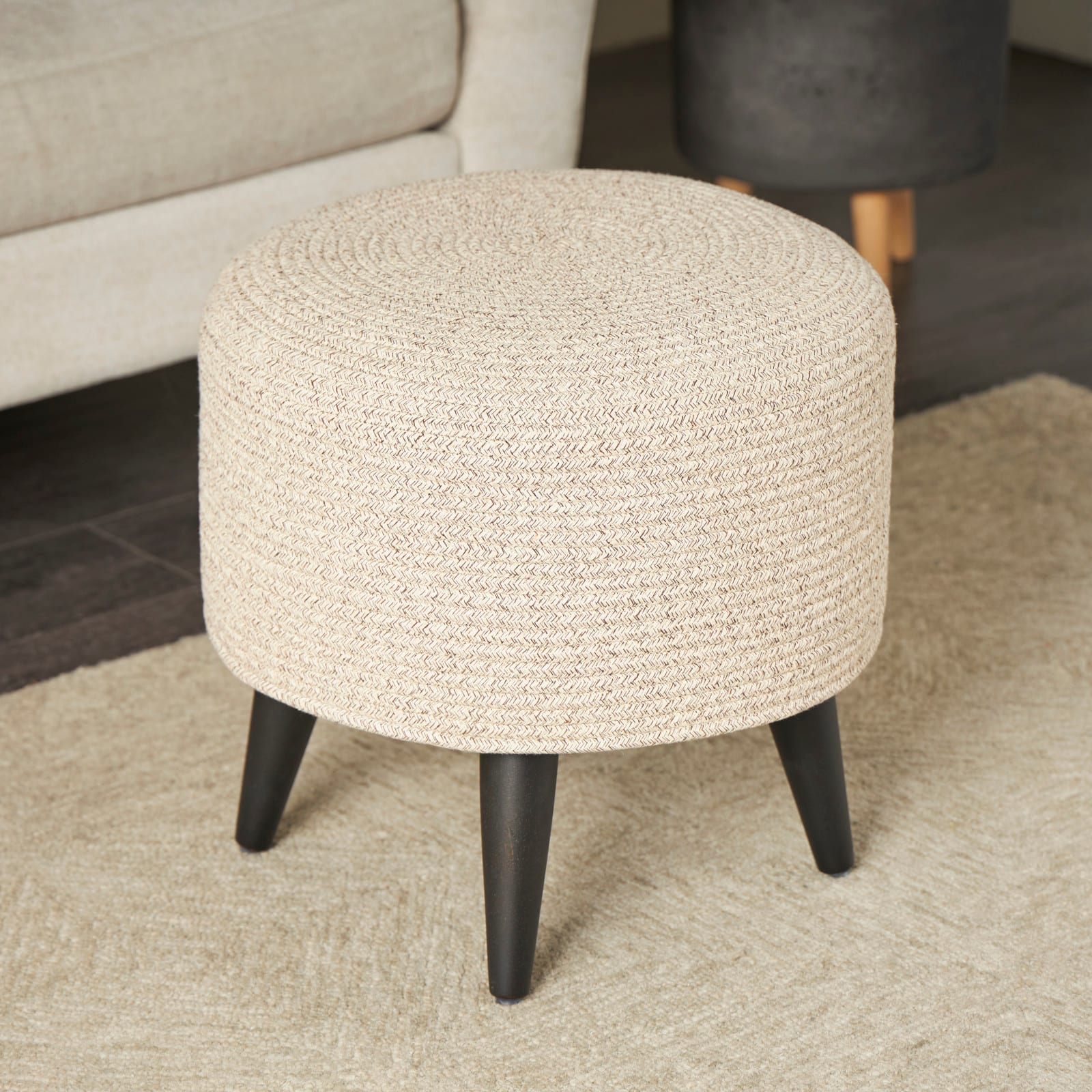 17&#x22; Chevron Textured Fabric Stool with Black Wooden Legs