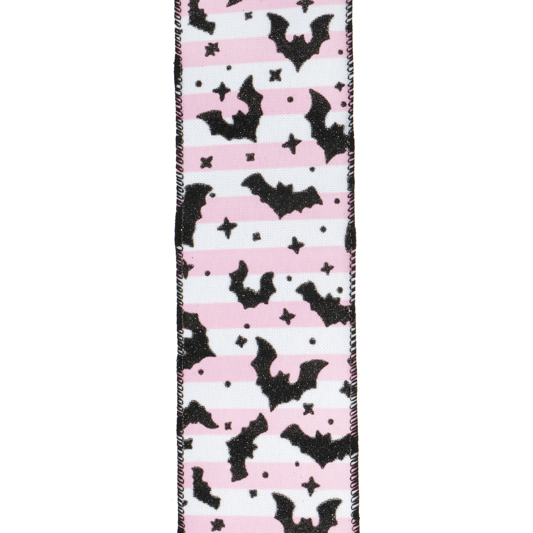2.5&#x22; x 20ft. Glitter Bats on Pink Stripes Wired Ribbon by Celebrate It&#xAE; Halloween