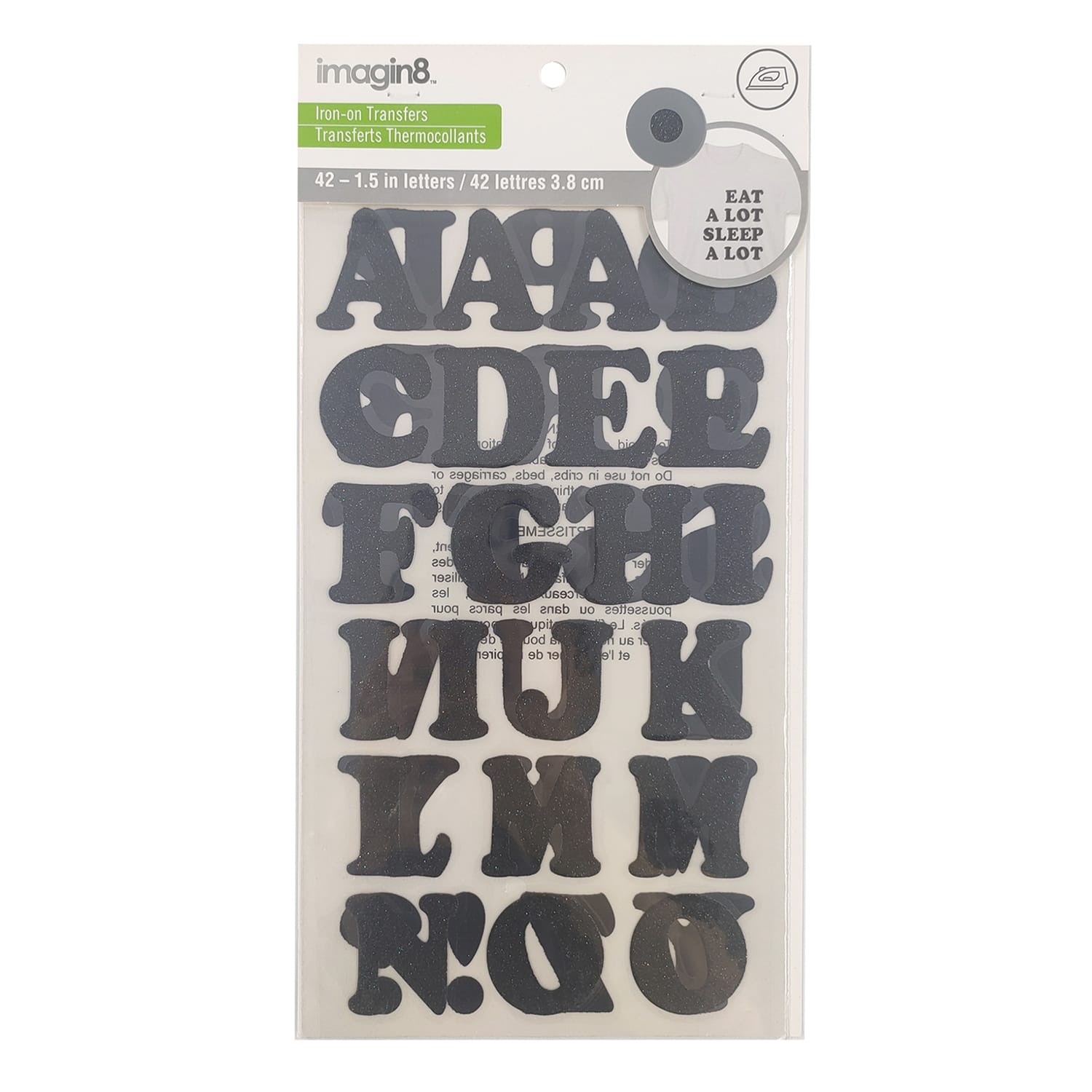 12 Packs: 42 ct. (504 total) 1.5" Iron-On Black Glitter Cooper Letters by Imagin8™