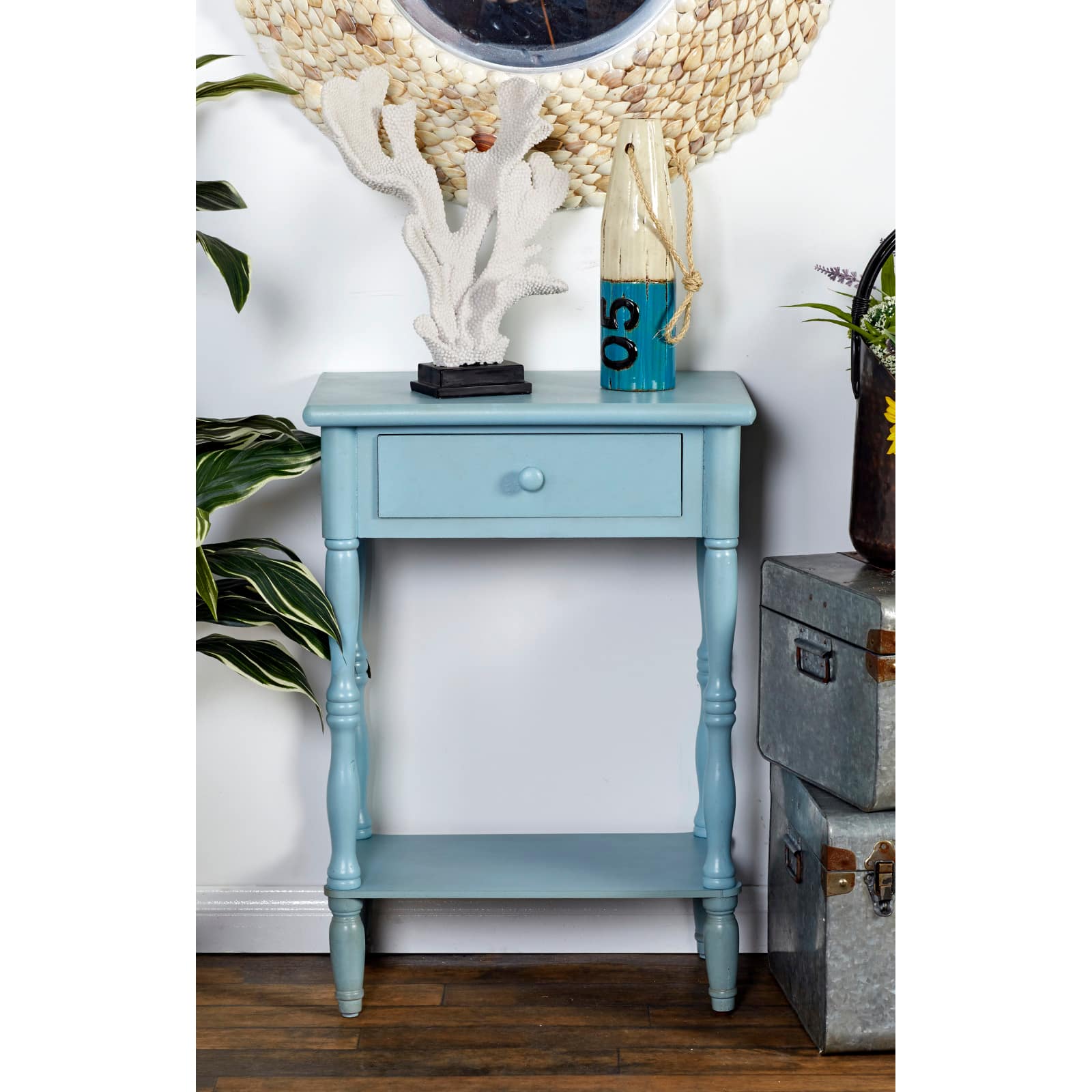 2.5ft. Aquamarine Wood Farmhouse Accent Table