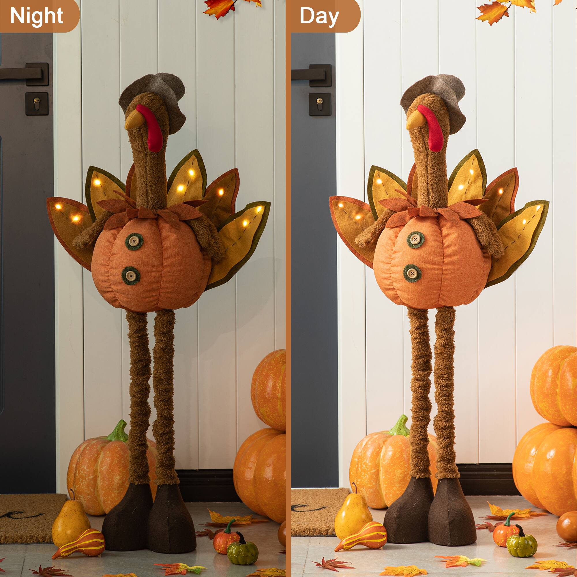 Glitzhome&#xAE; Lighted Fabric Turkey Standing D&#xE9;cor with Telescoping Legs &#x26; Timer