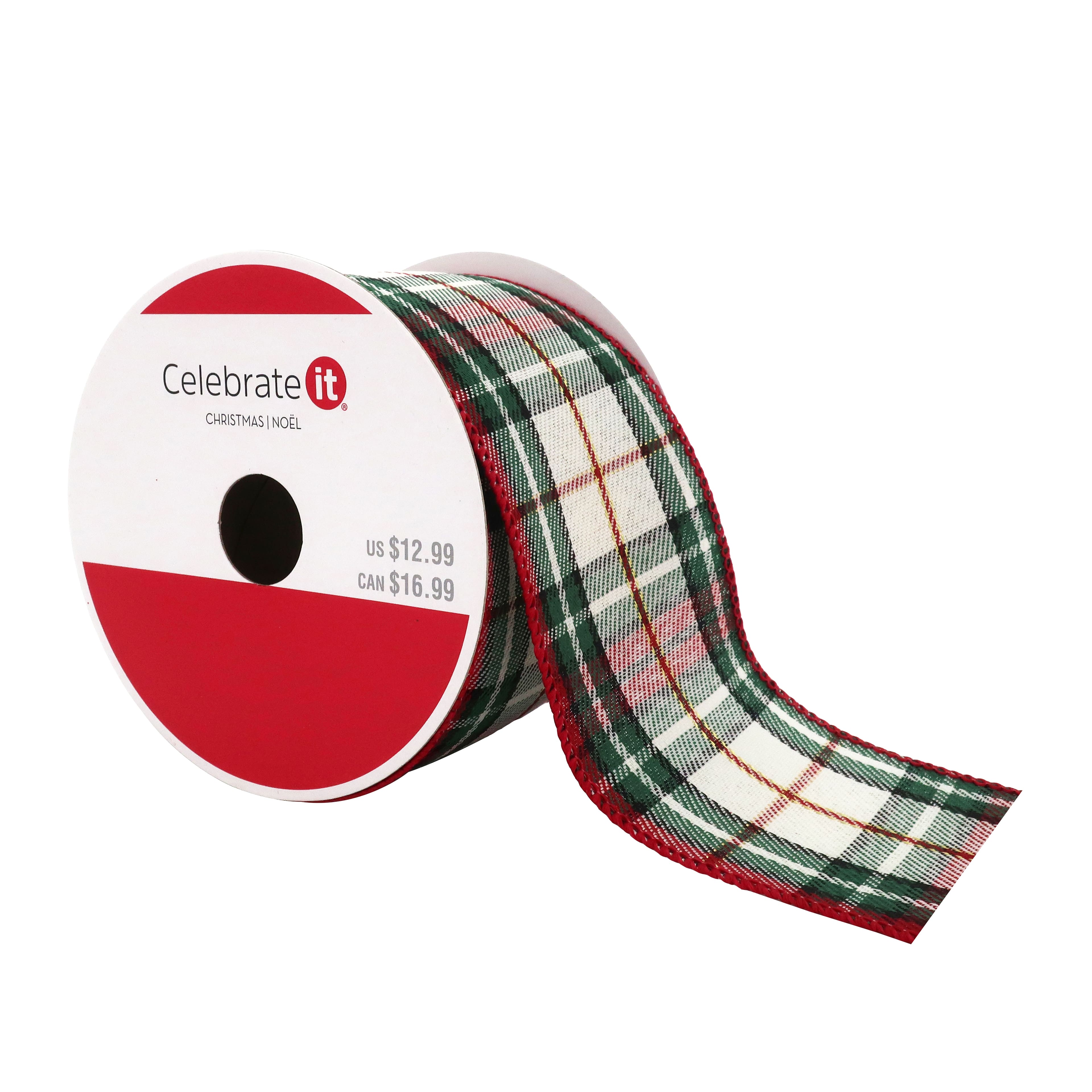 2.5&#x22; x 20ft. Green &#x26; Red Wired Plaid Ribbon by Celebrate It&#xAE; Christmas