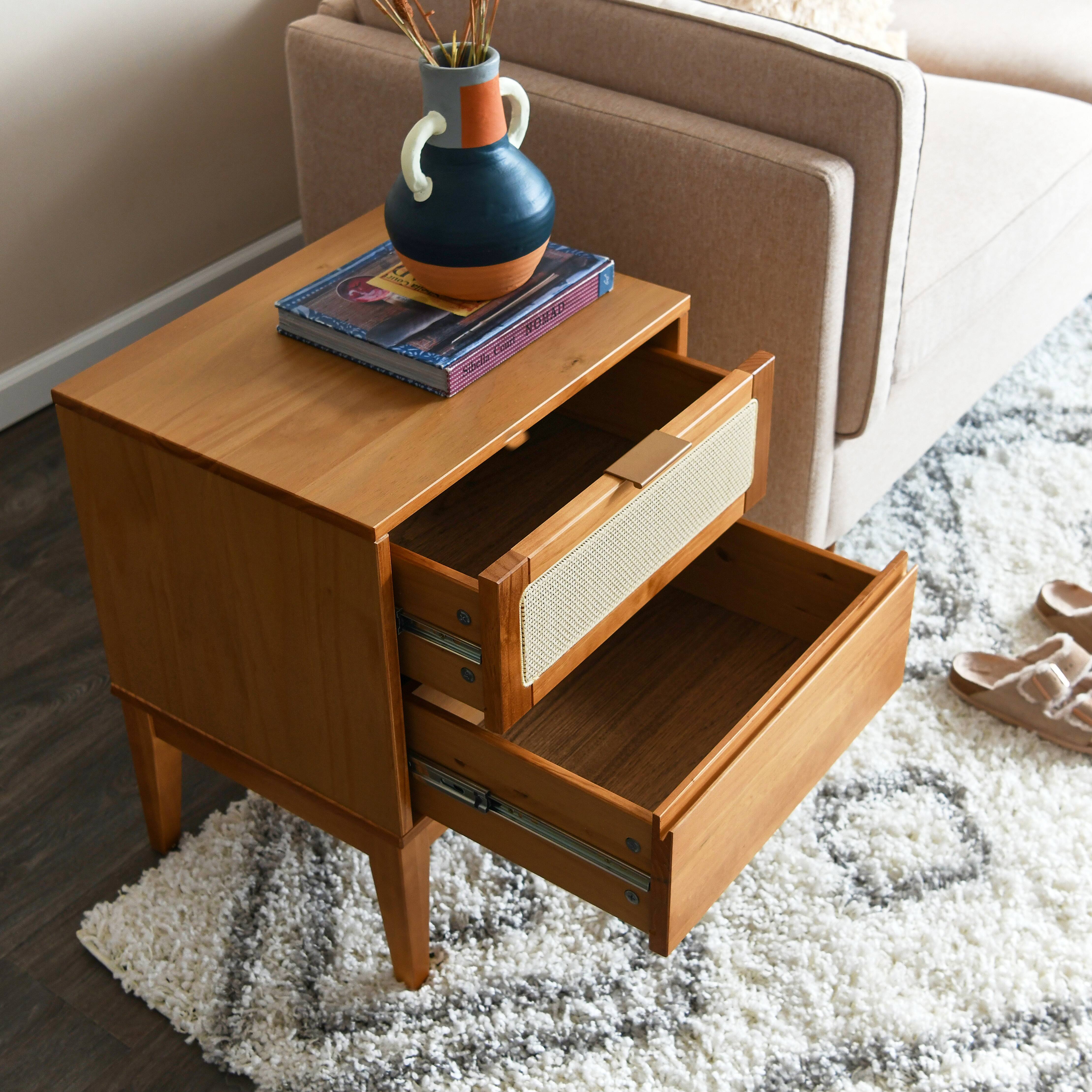 Hello Honey® Crawford 24" Solid Wood Nightstand with Storage Drawers and Cane Detail