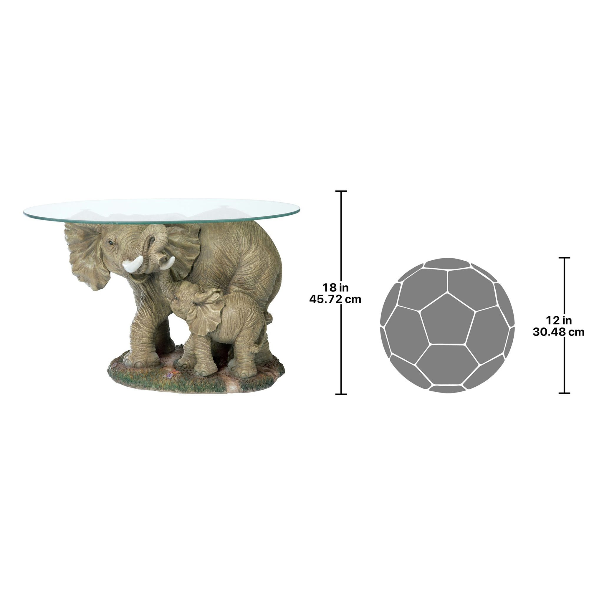 Design Toscano 18&#x22; Elephant&#x27;s Majesty Glass-Topped Cocktail Table