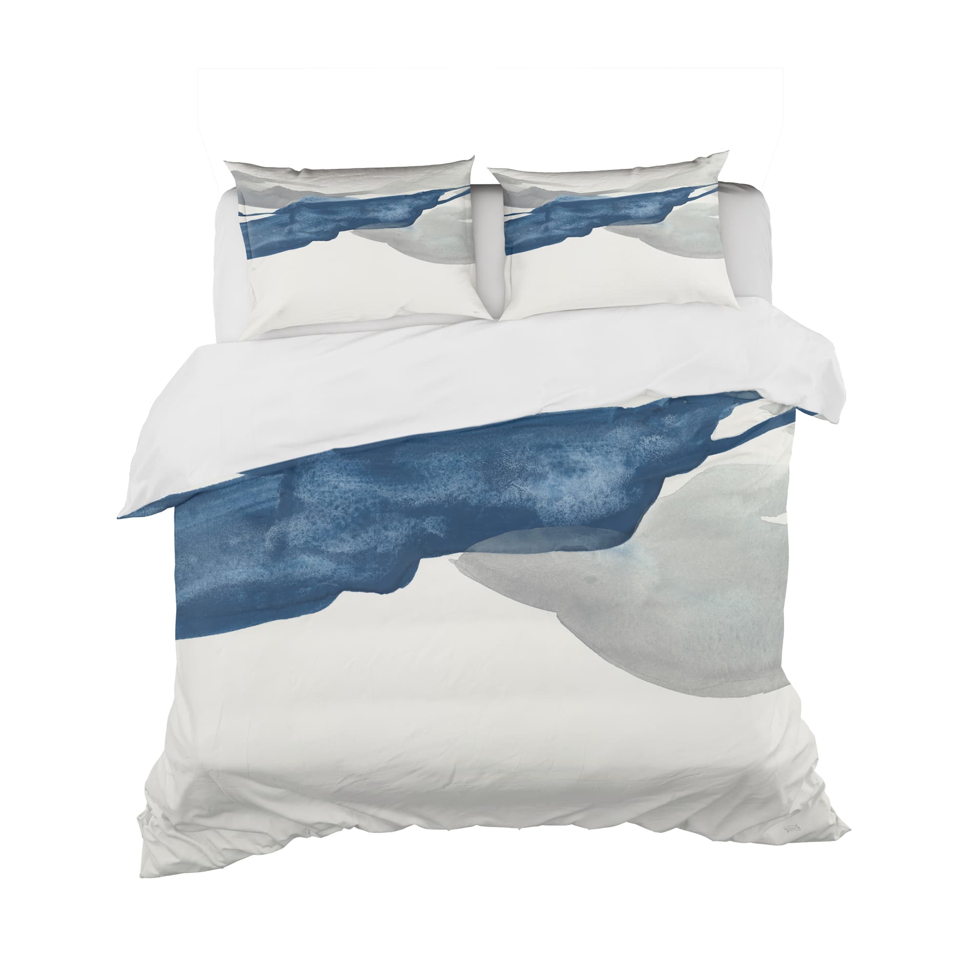 Designart &#x27;Gouache Sapphire on Gray II&#x27; Geometric Bedding Set - Duvet Cover &#x26; Shams