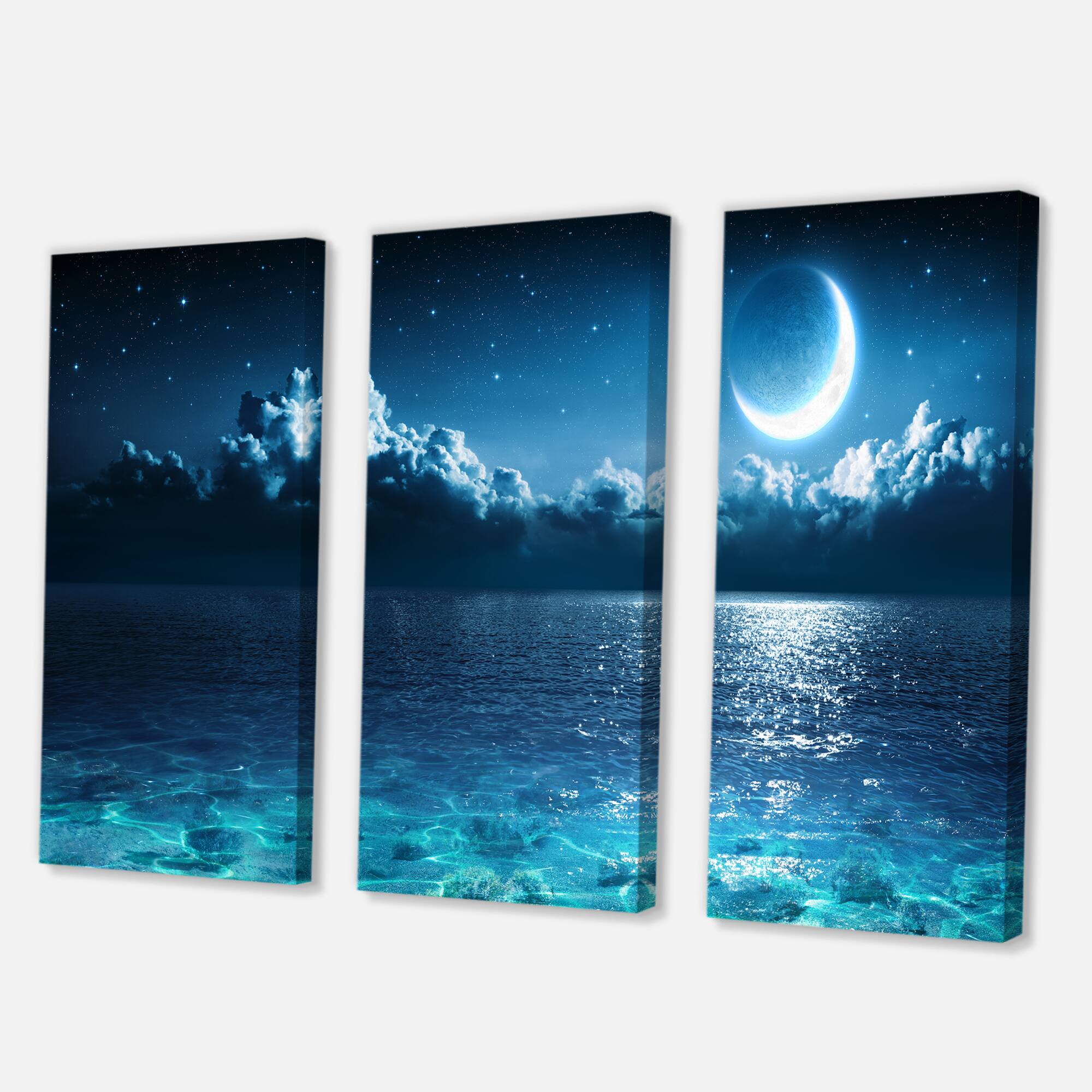 Designart - Romantic Moon Over Deep Blue Sea I