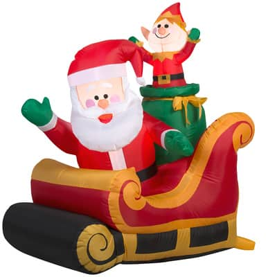 3.5ft. Airblown® Inflatable Santa and Elf in Sleigh | Michaels