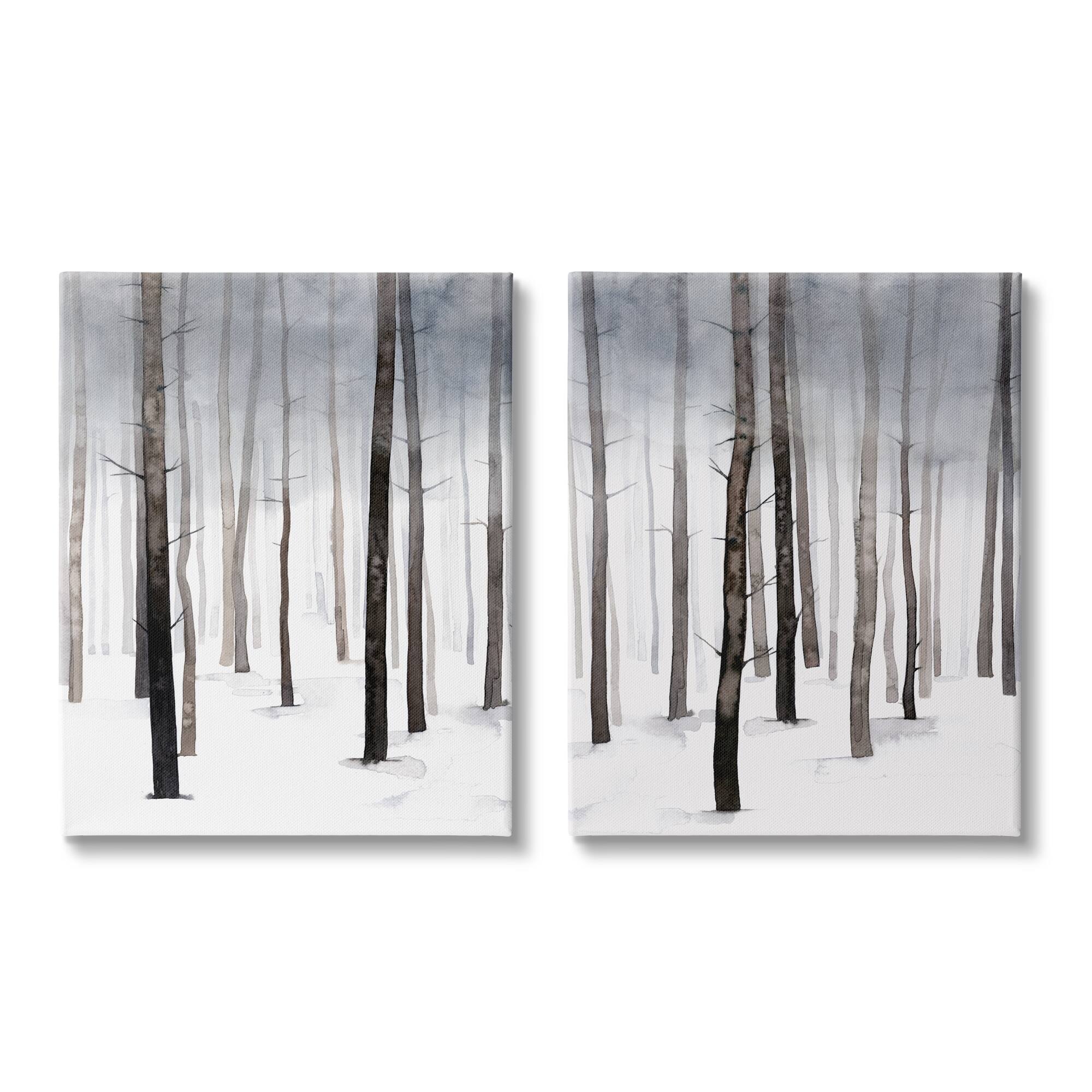 Stupell Industries Winter Snow Tree Forest Haze Eerie Cold Canvas Wall Art