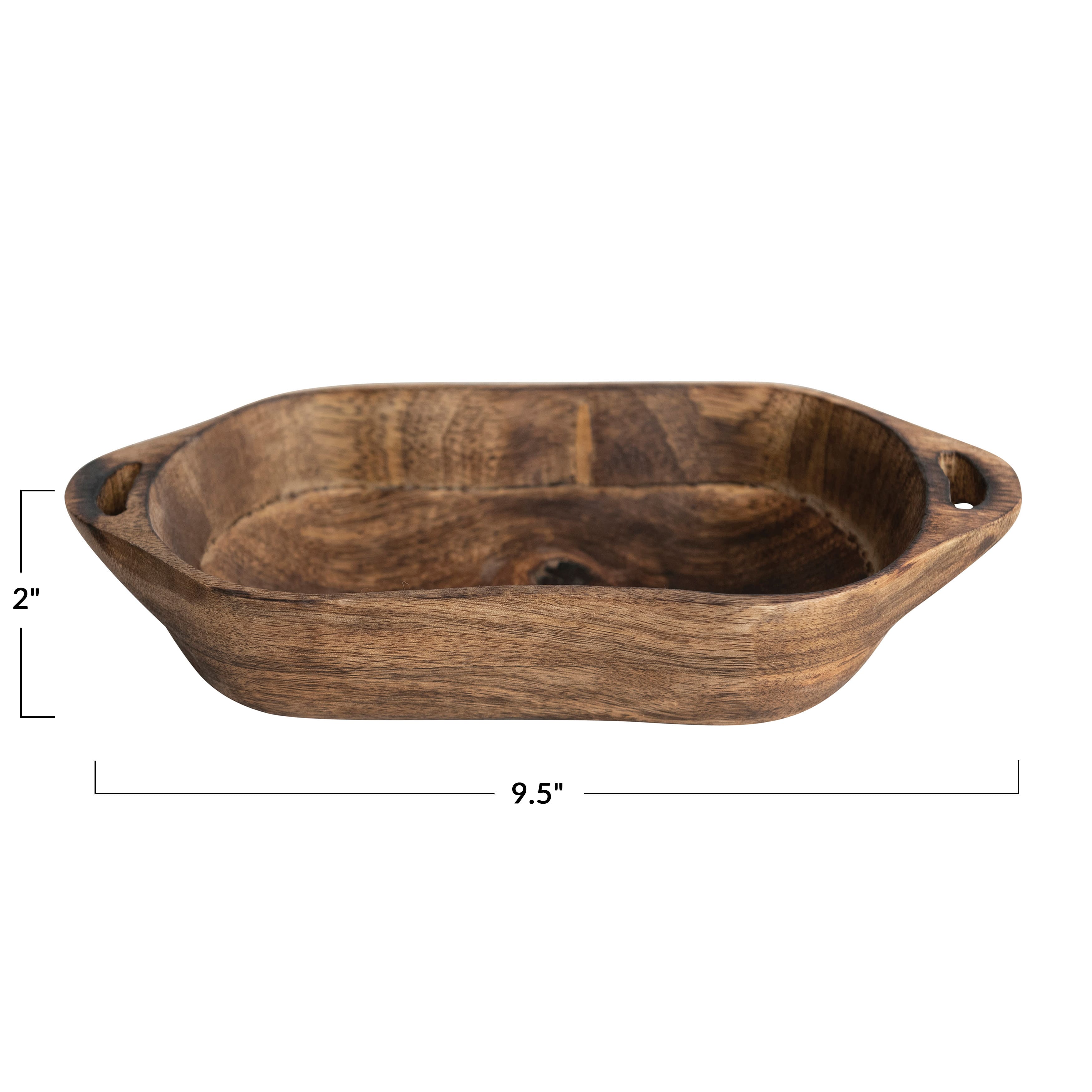 Hello Honey® 9.5" Natural Carved Wood Tray with Handles