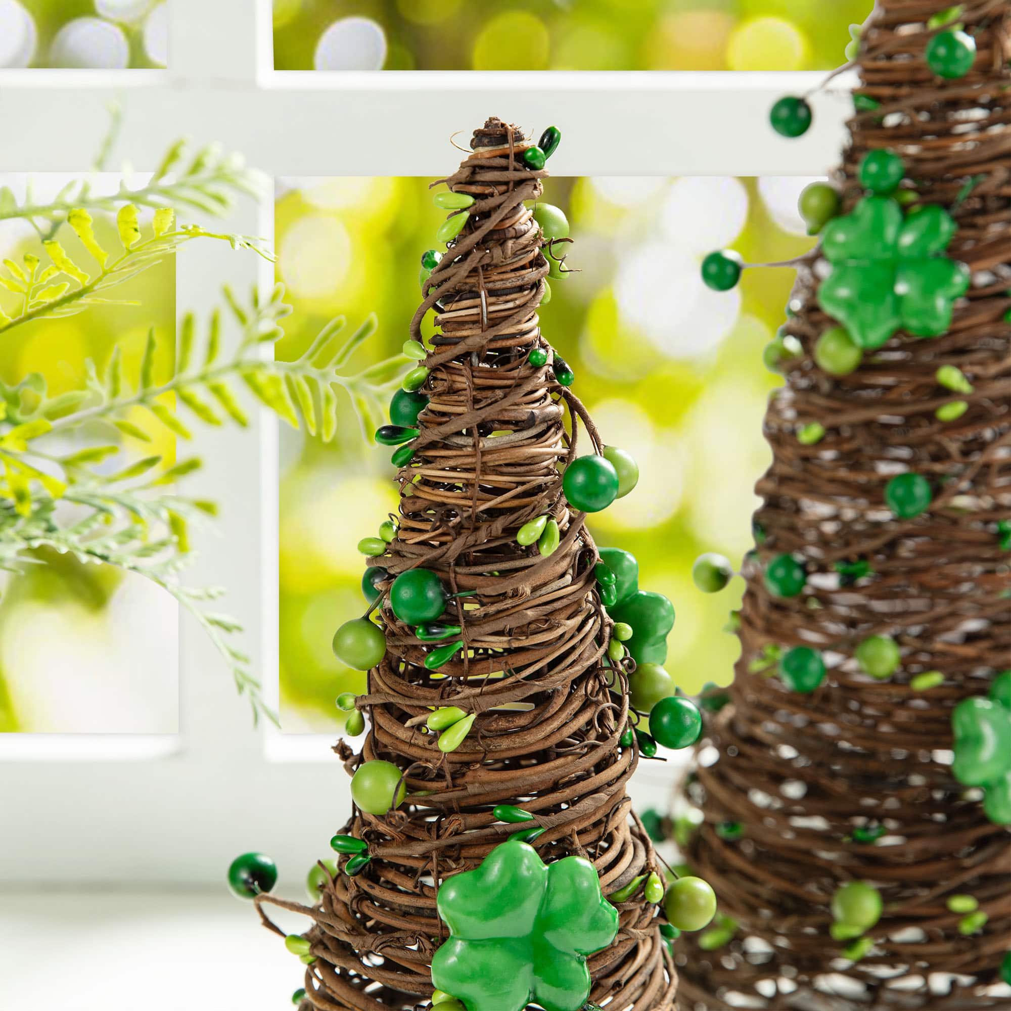 Glitzhome® St. Patrick's Rattan Shamrock & Berry Table Tree Set