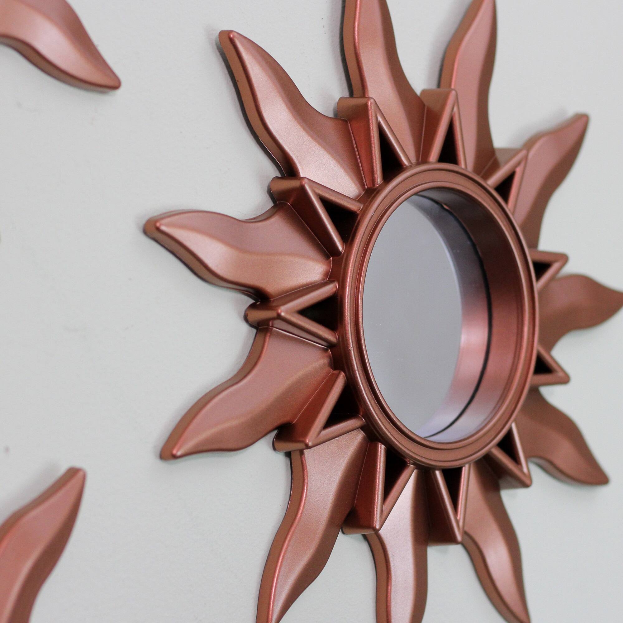9.5&#x22; Mayan Sunburst Matte Copper Round Mini Mirror Set