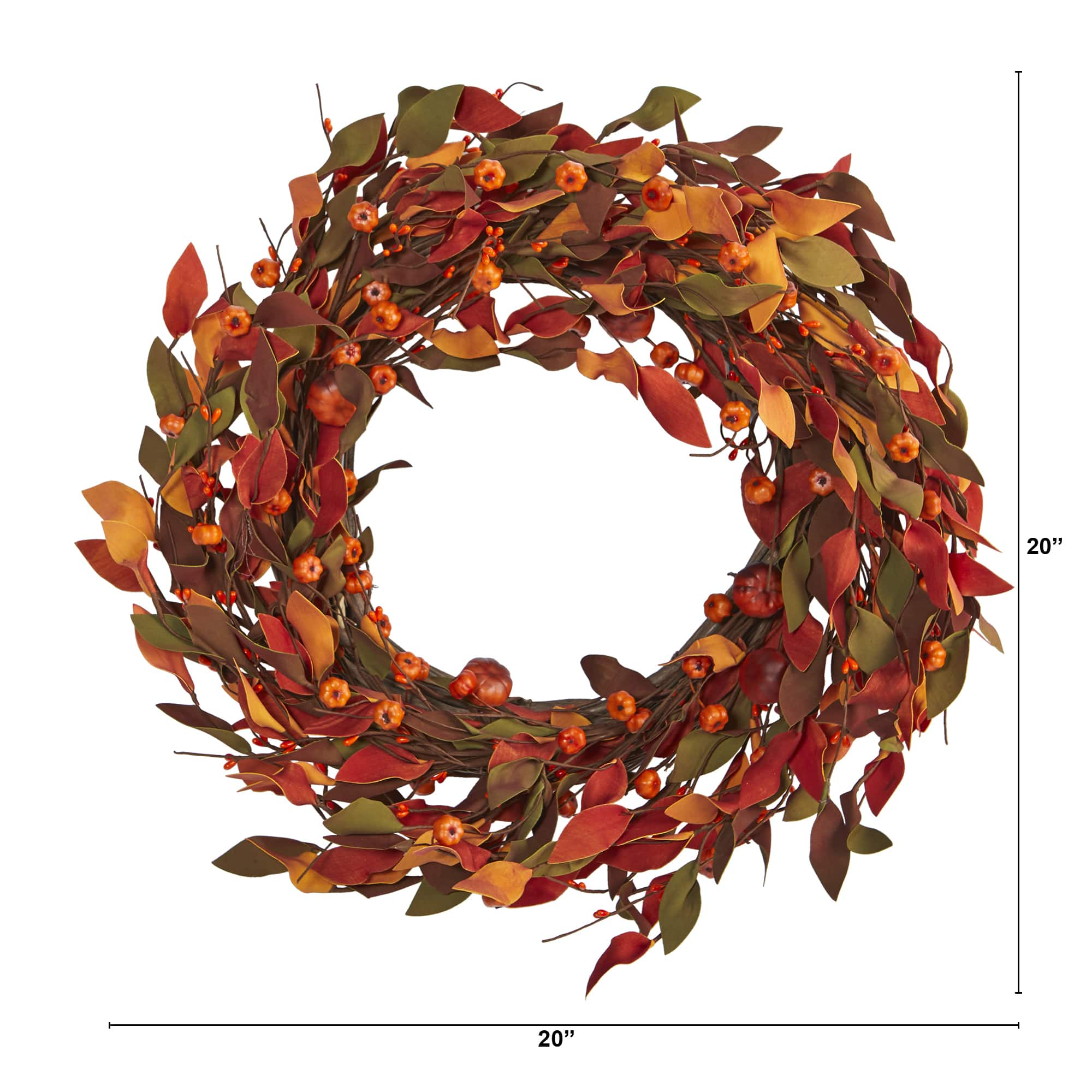 20&#x22; Harvest Leaf &#x26; Mini Pumpkin Wreath