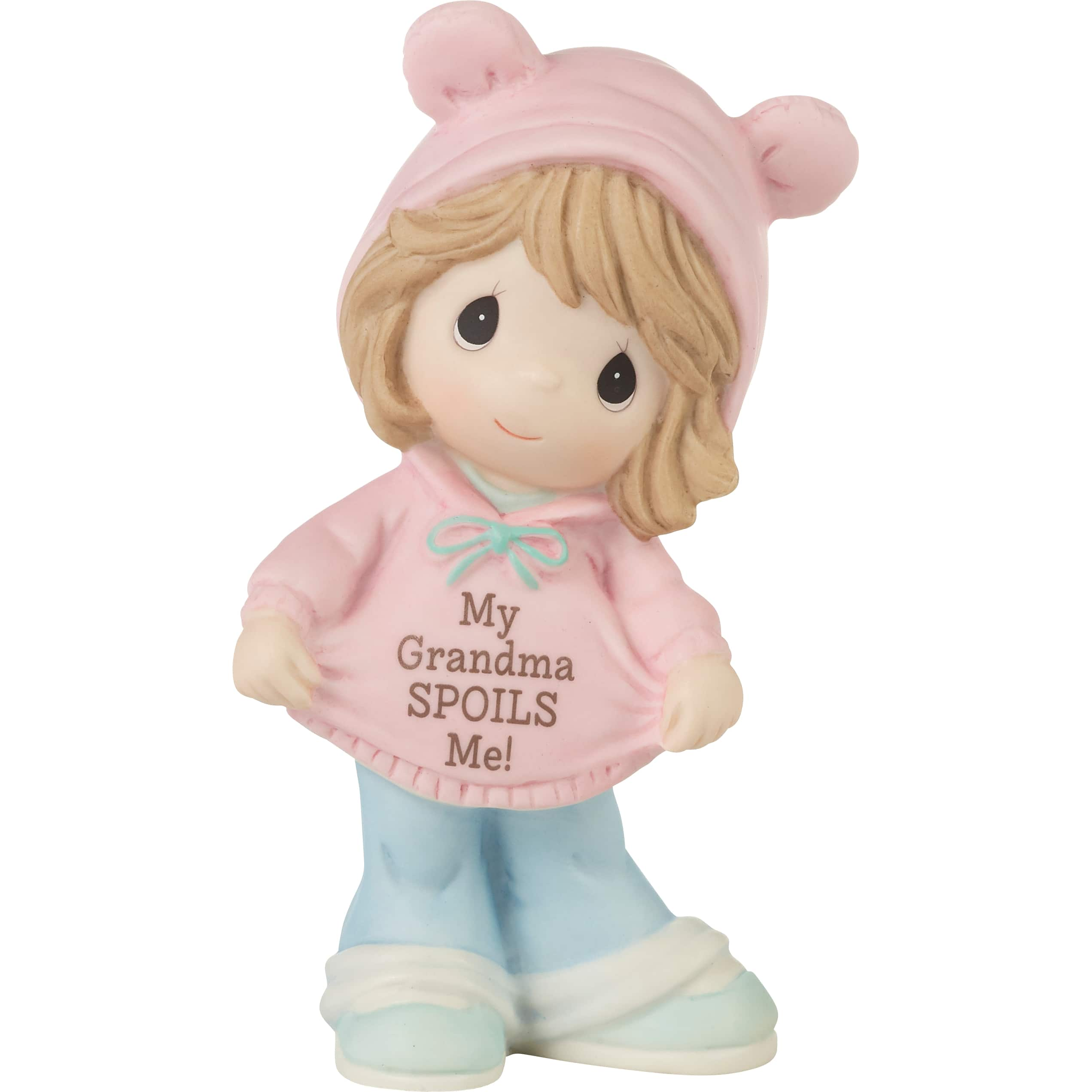 Precious Moments 5&#x22; My Grandma Spoils Me Brunette Hair/Light Skin Bisque Porcelain Girl Figurine