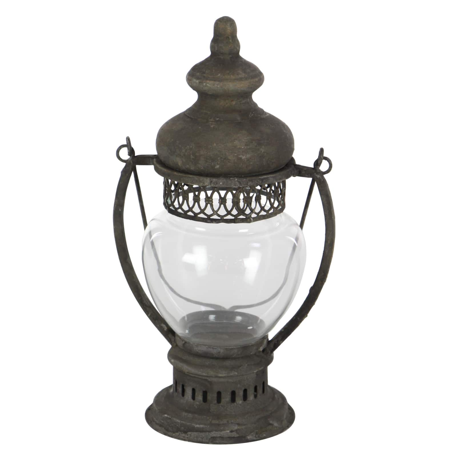 14&#x22; Brown Iron Rustic Candle Holder Lantern