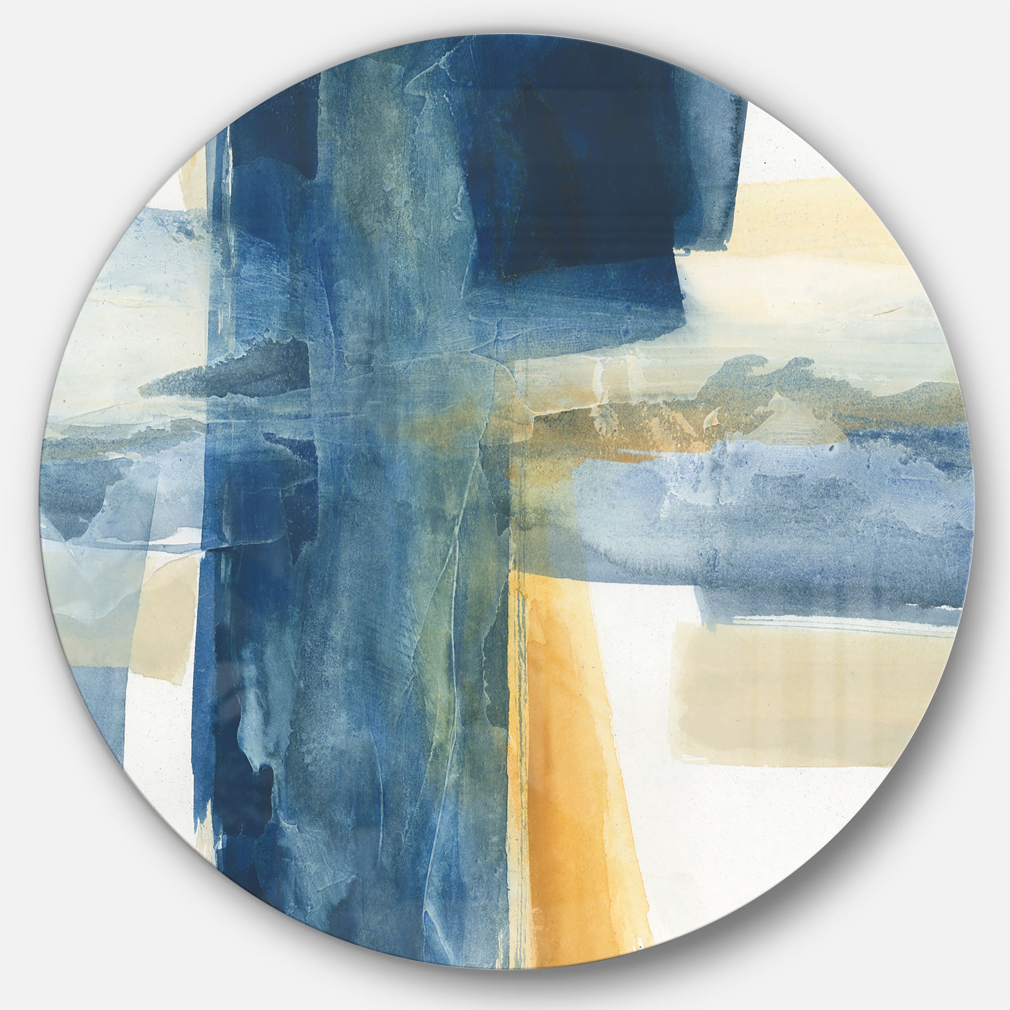 Designart - Indigo Panel VI - Geometric Metal Circle Wall Art